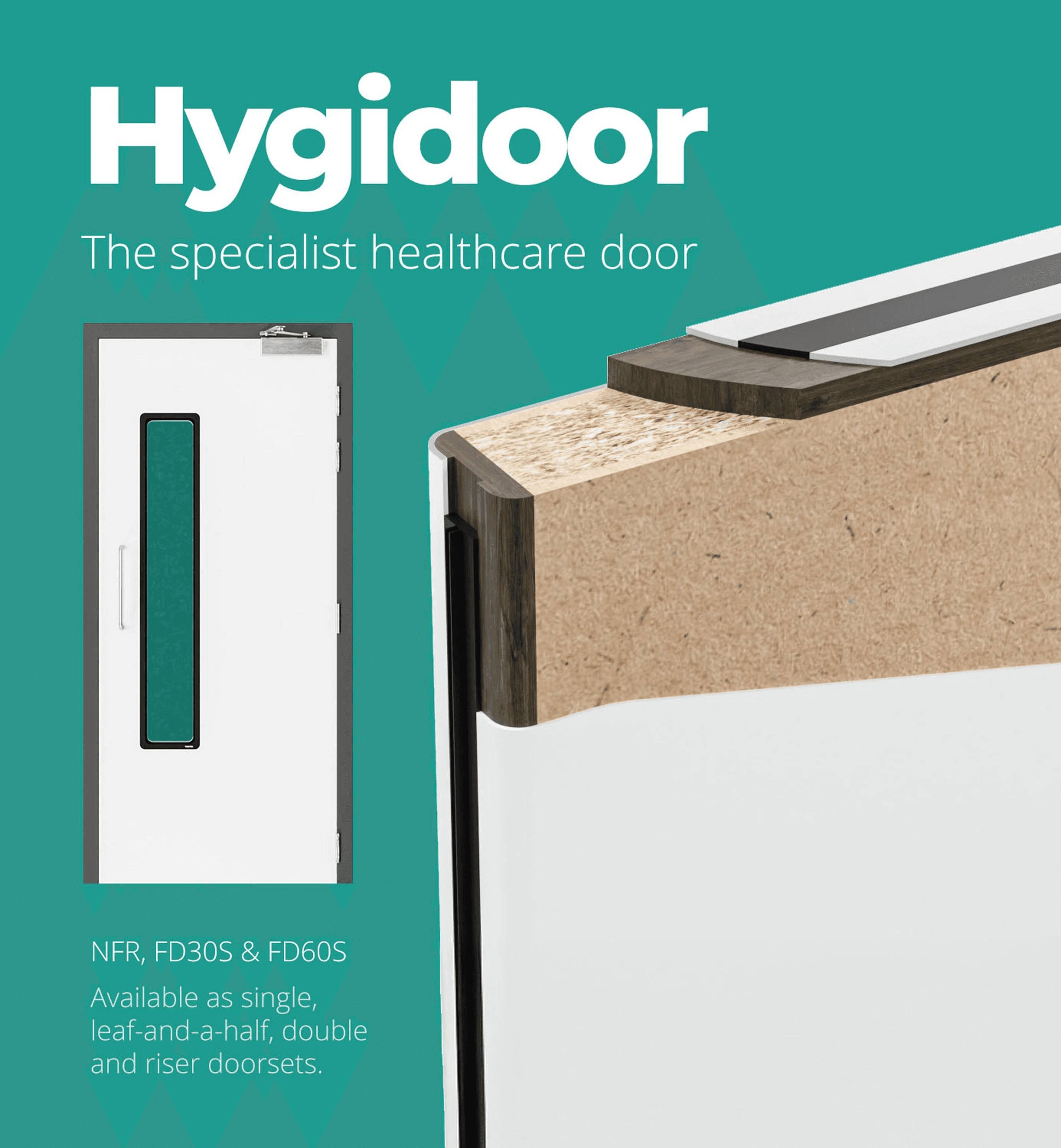 Hygidoor hero showing the single action Hygidoor and a close up of the layers that make it