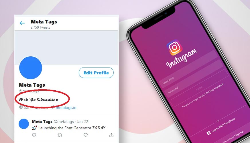 Meta Tags Font Generator BIO for instagram