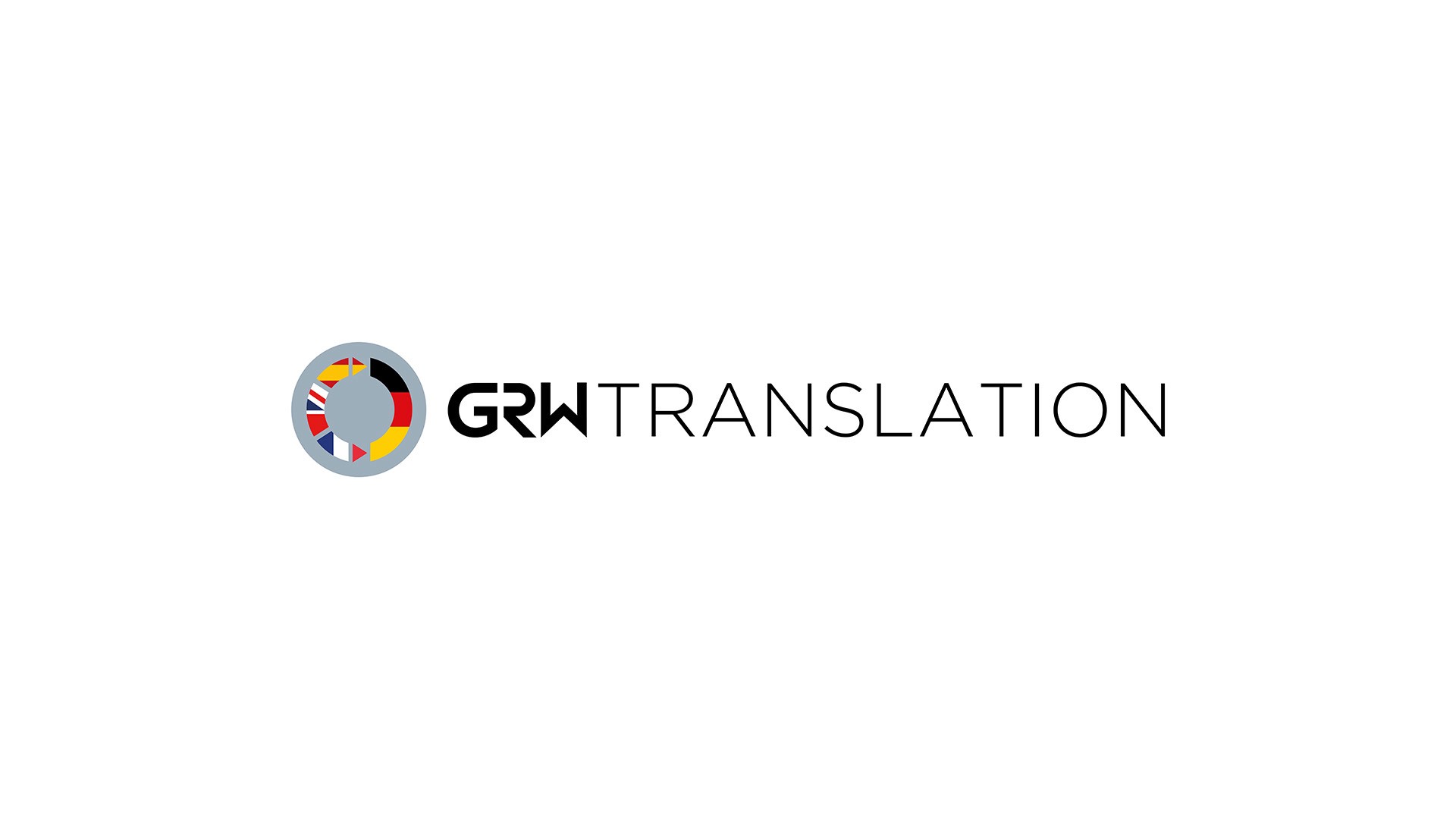 GRW Translation emblem and word mark banner format by Huw Mathias Graphic Design