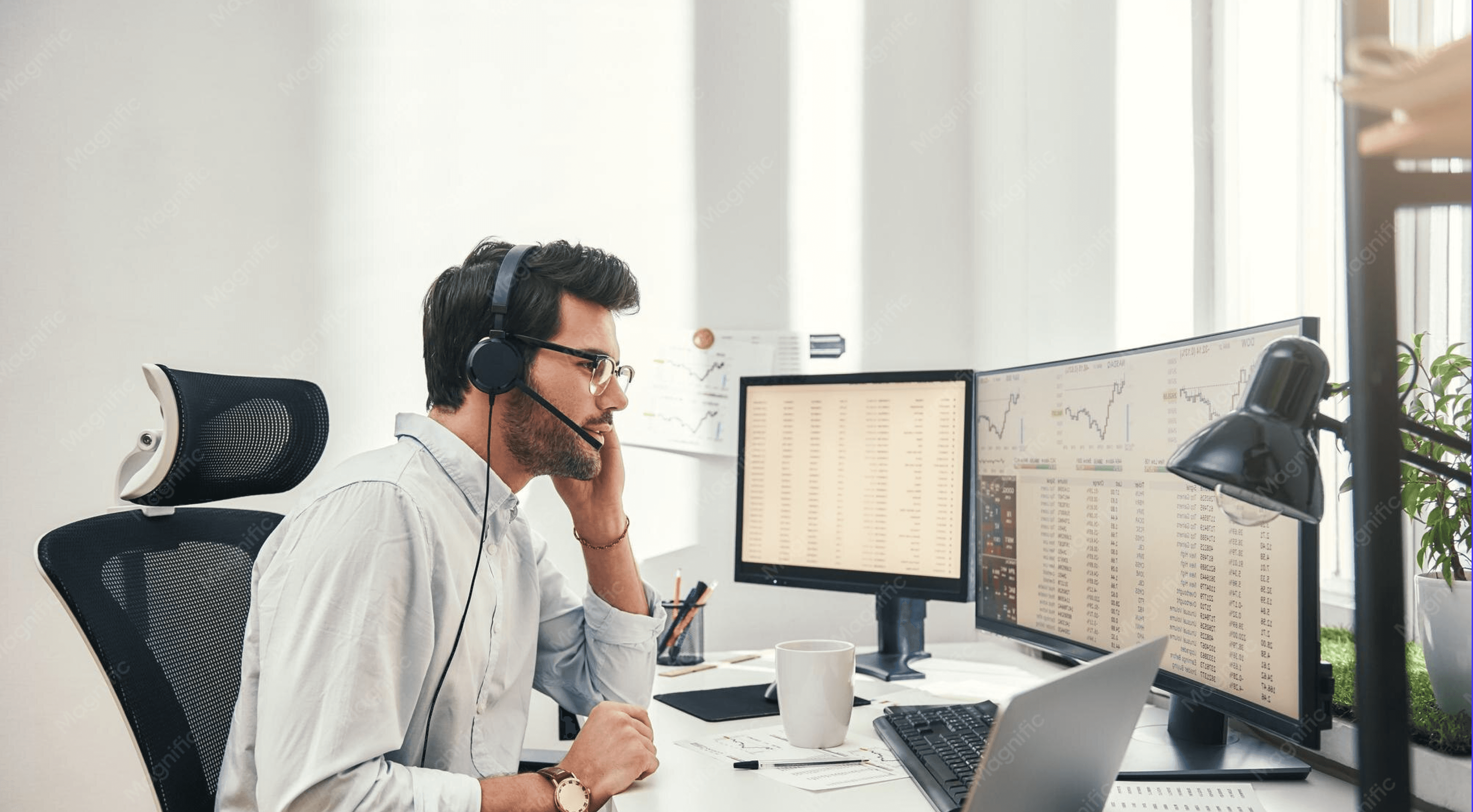 Professional man working on computer