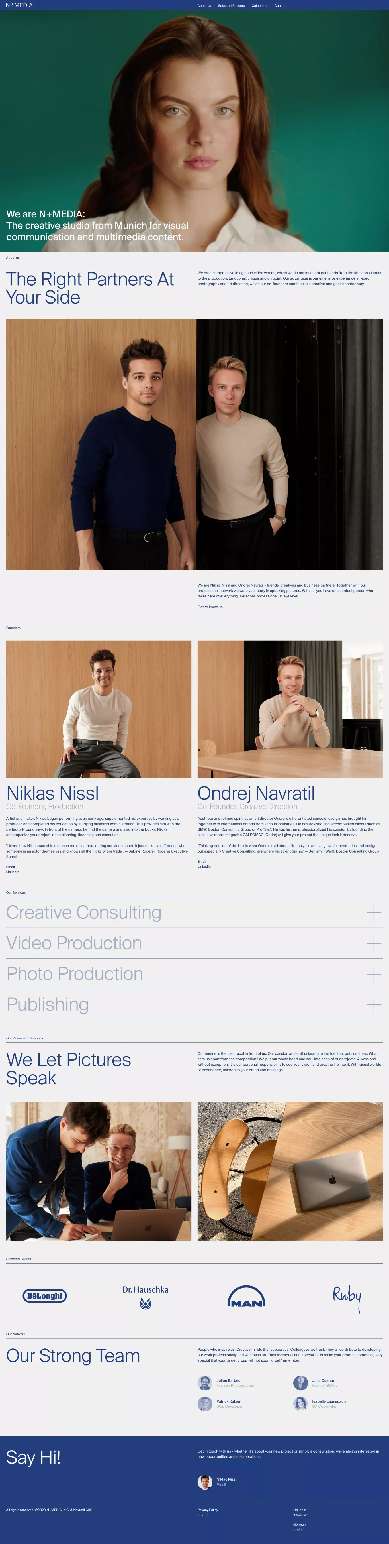 N+MEDIA portfolio page screenshot showcasing Design and Marketing design