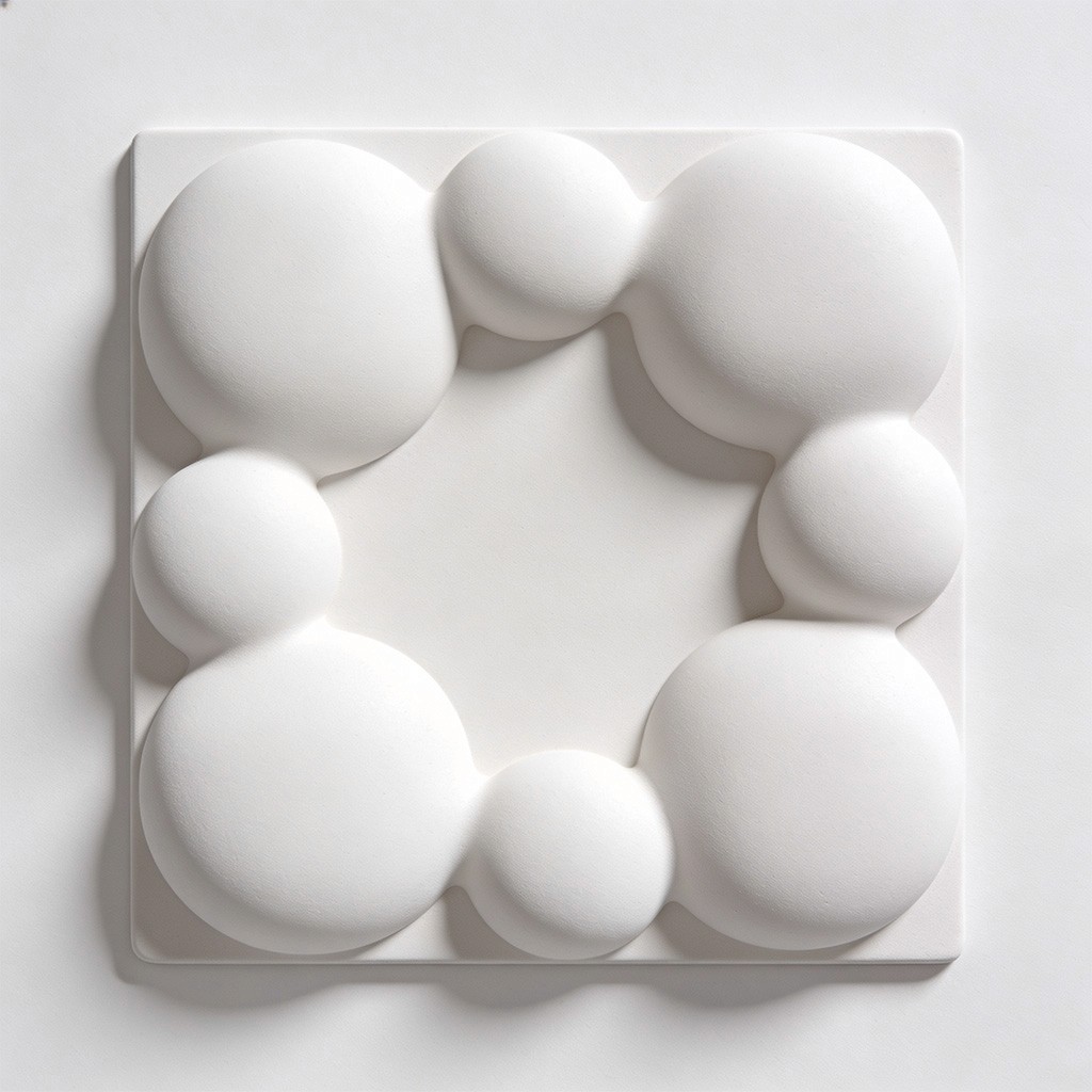 Abstract glitter resin sculpture resembling clustered bubbles on white background—minimal, modern art object.