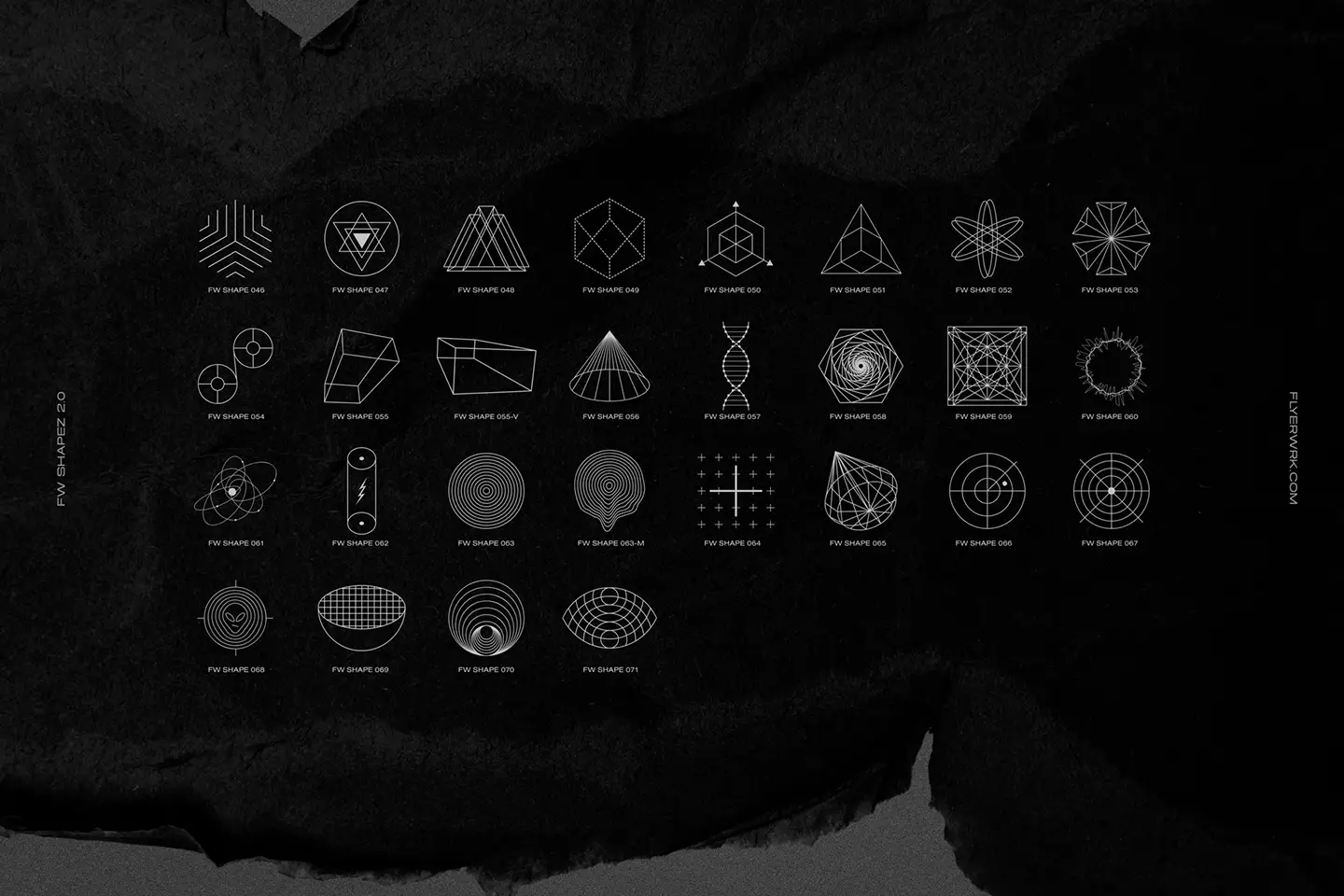 Retro Futuristic Shapes abstract wireframe shapes with geometric grids and retro tech forms