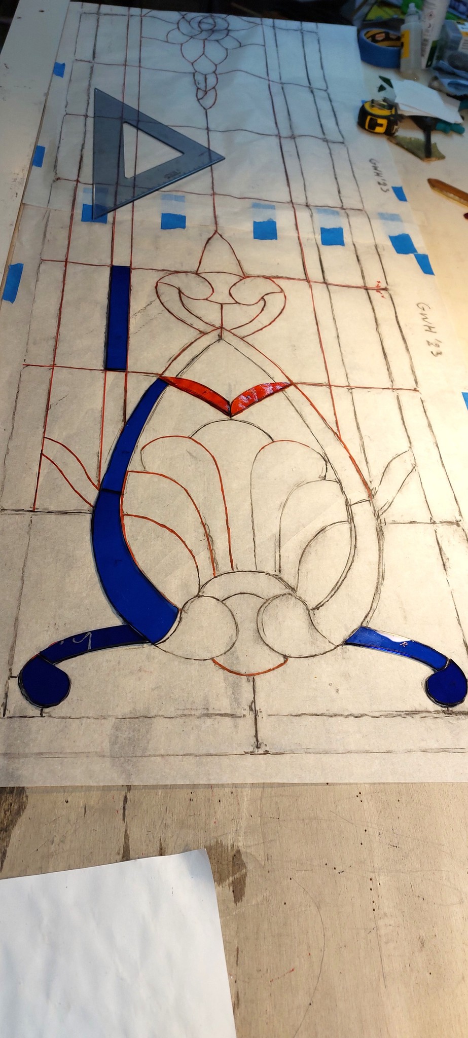 Snijden van de nieuwe glasstukken - Dilbeek