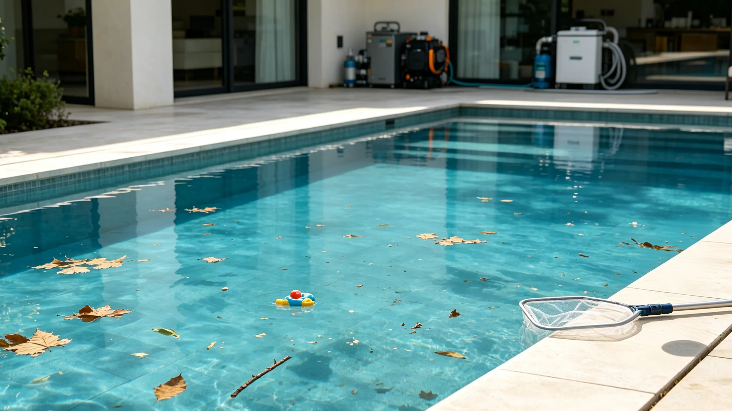 Removing large debris and obstacles before using a robotic pool cleaner