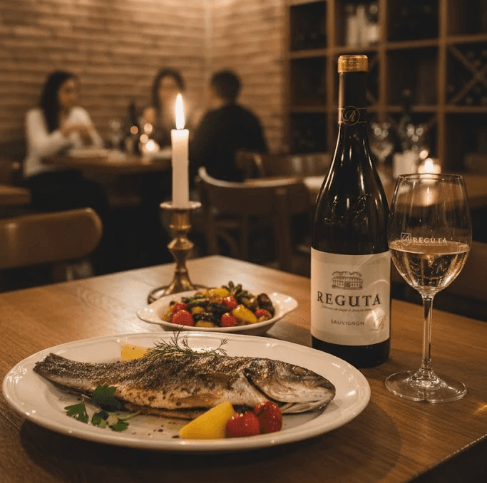 Elegant table setting with a bottle and glass of Pinot Noir, perfect for a refined wine-tasting evening.