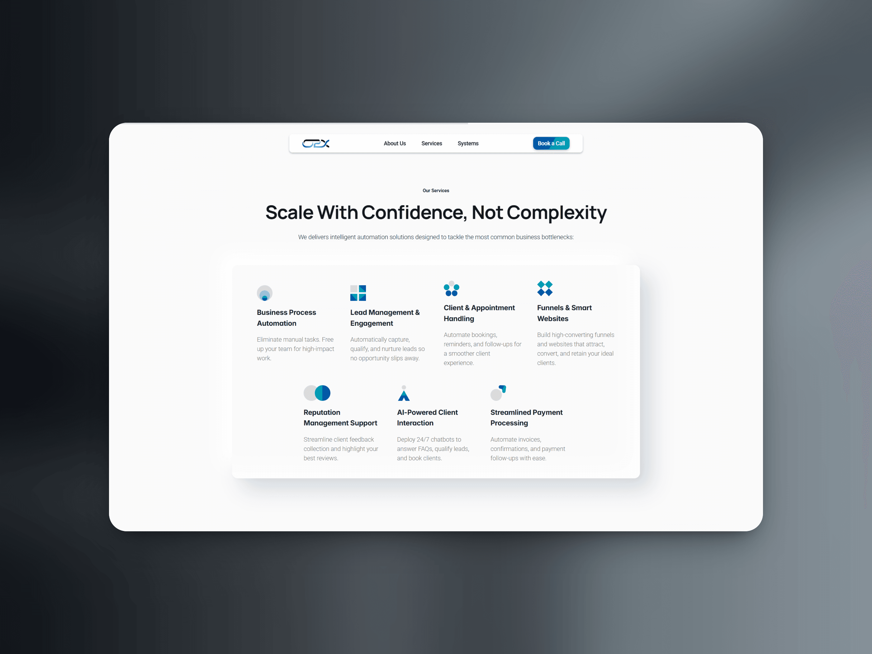 Back picture of O2X Solutions website