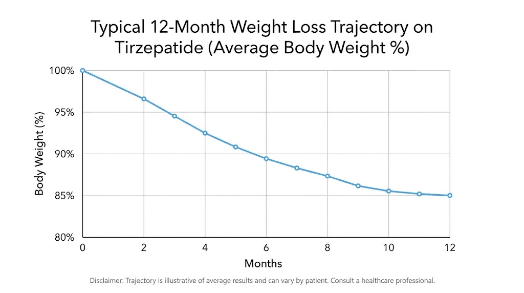 Expected weight loss timeline on tirzepatide over 12 months