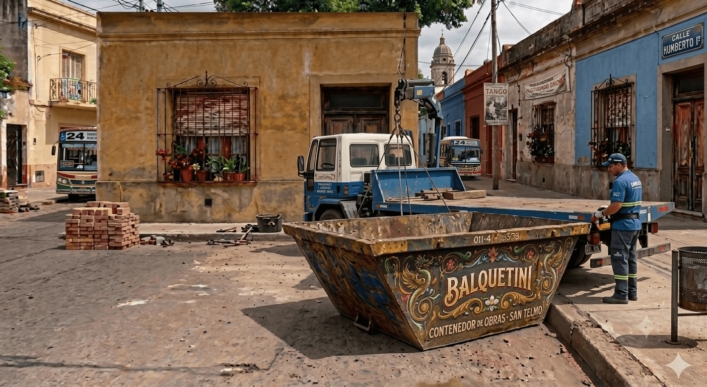 Volquete estacionado en un barrio de CABA