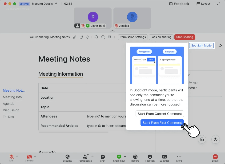 Attendees annotate the document for later discussion in the meeting