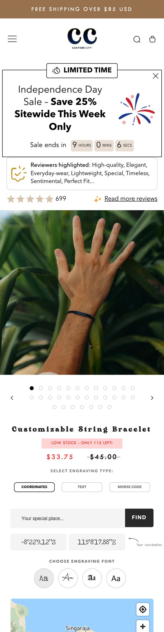 Jewelry product options include: bracelet for Customizable String Bracelet from Customcuff.