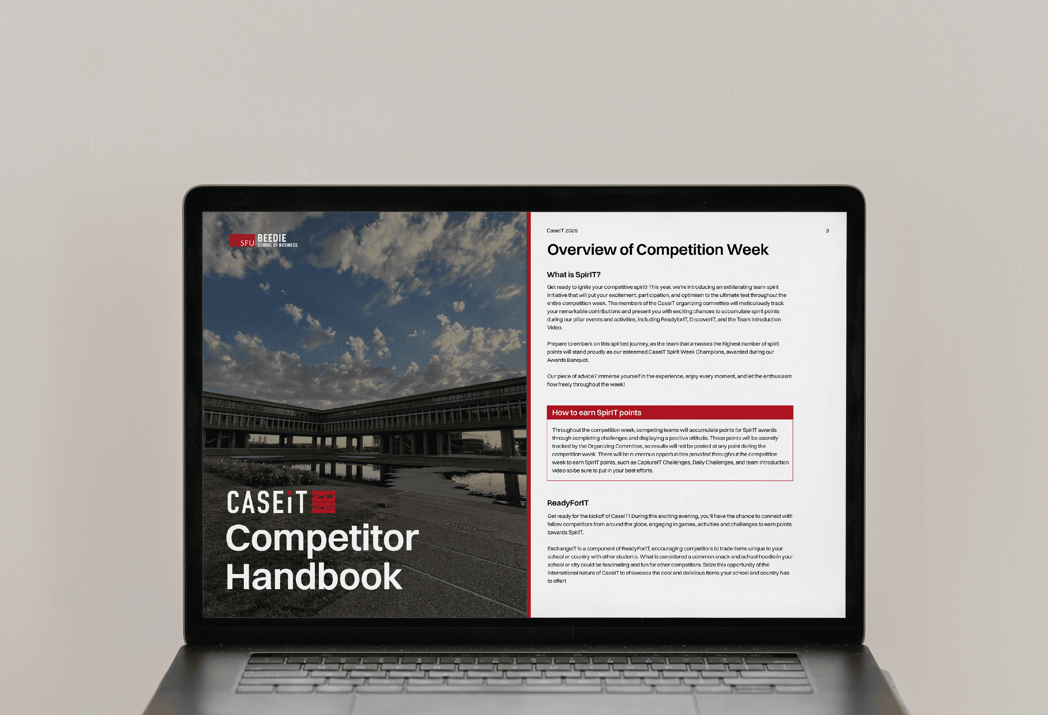 CaseIT Competitor Handbook displayed on a laptop
