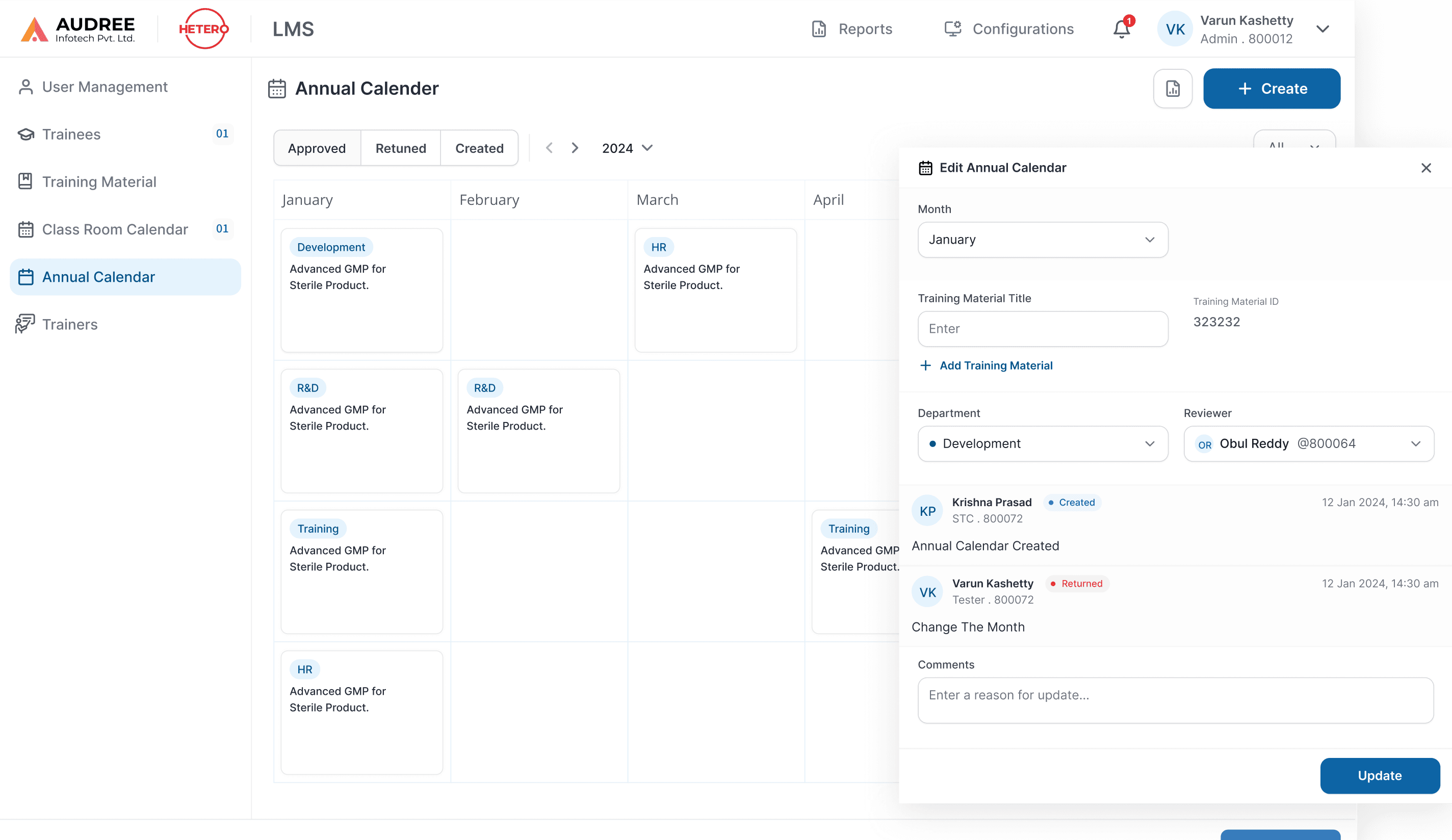 LMS Annual Calender Screen