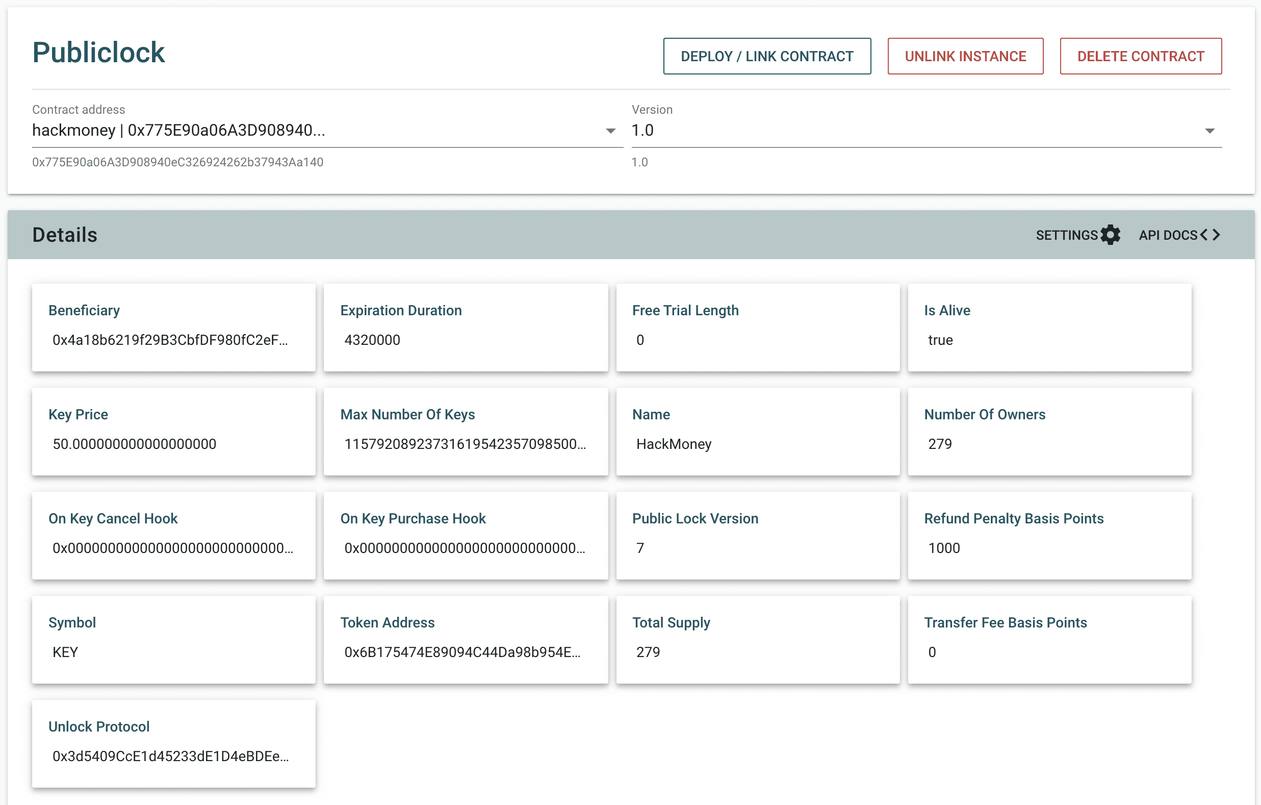 PublicLock smart contract in MultiBaas