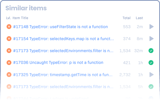 Similar Items listed on Rollbar's Item Detail screen UI.