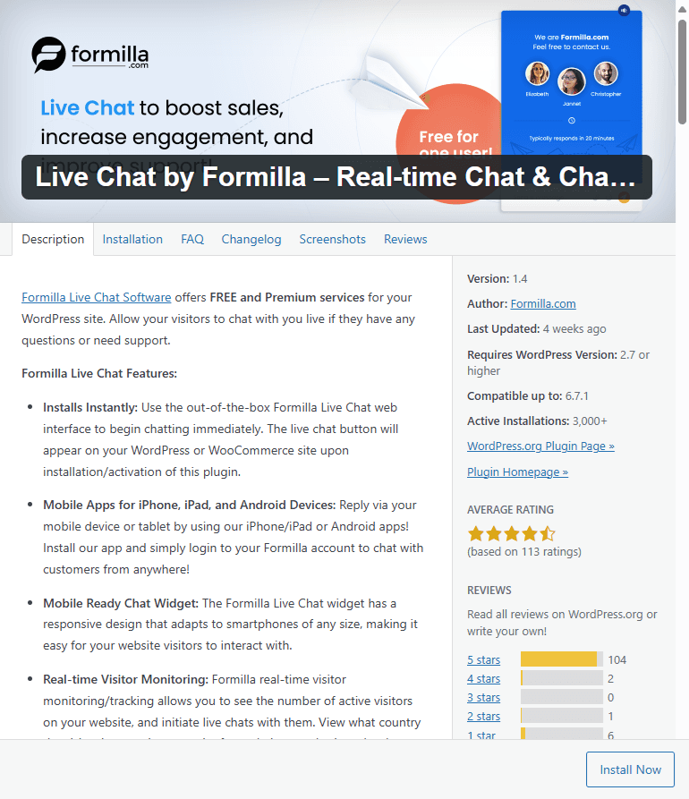 live chat by formilla