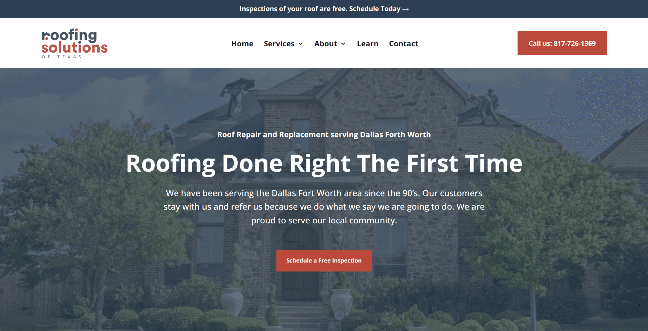 a roofing website homepage