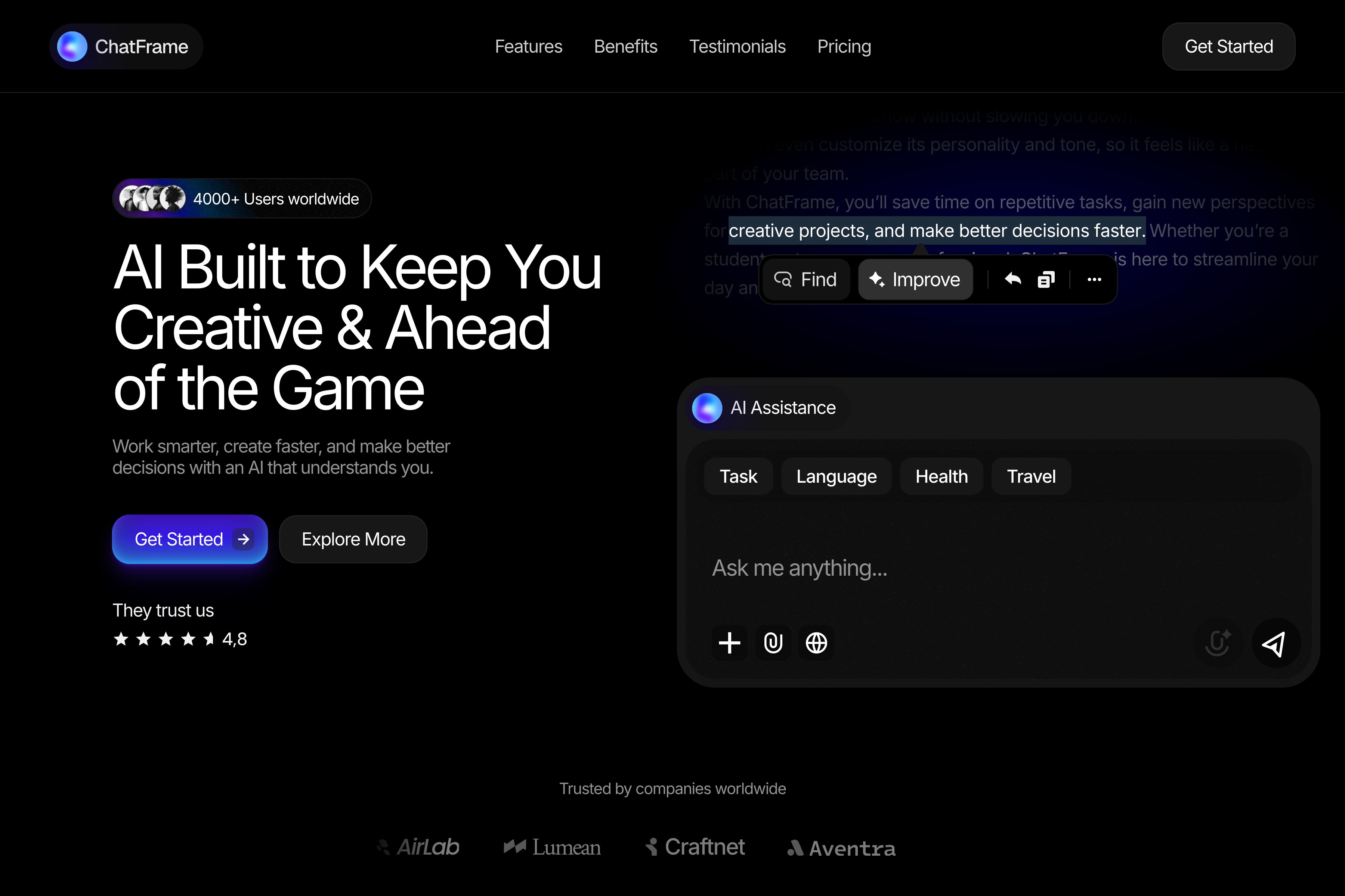 Minimal monochrome product website layout featuring TOPBUD earbuds with clean editorial design