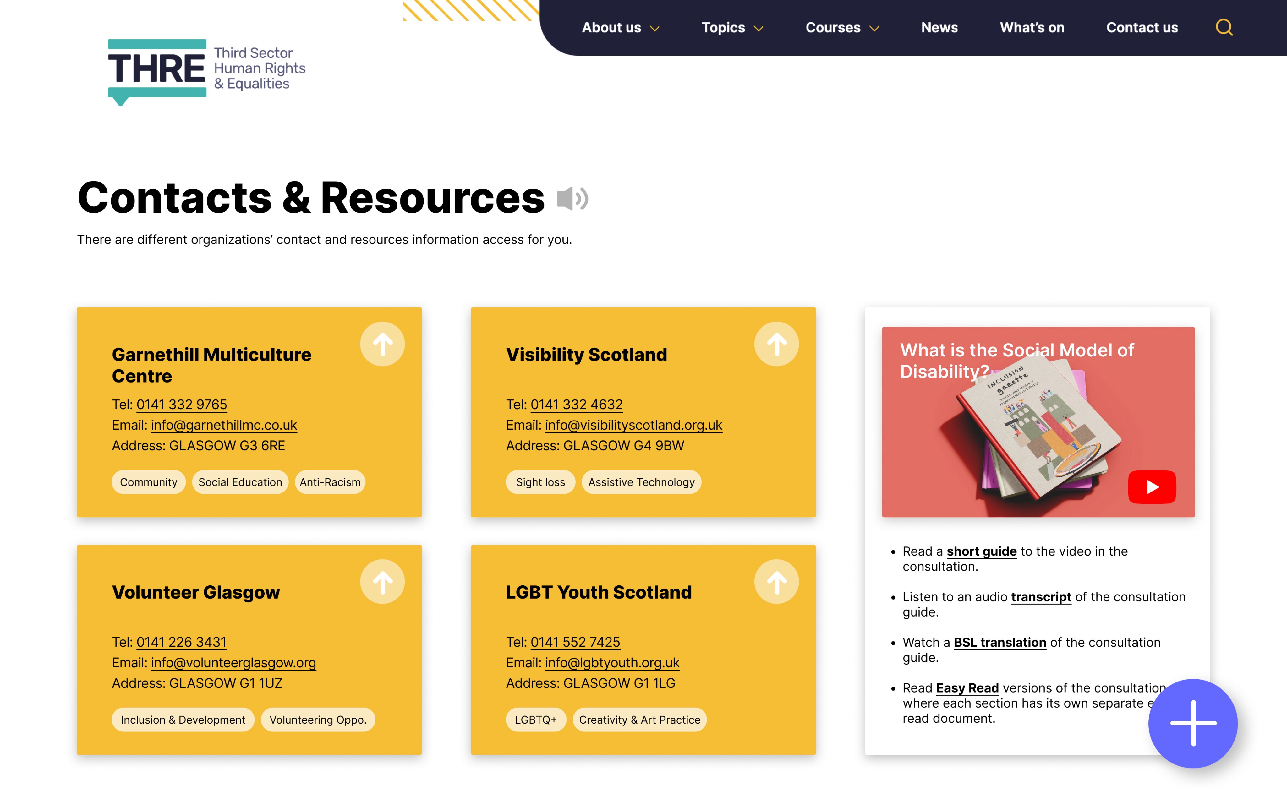 Contacts and resources page