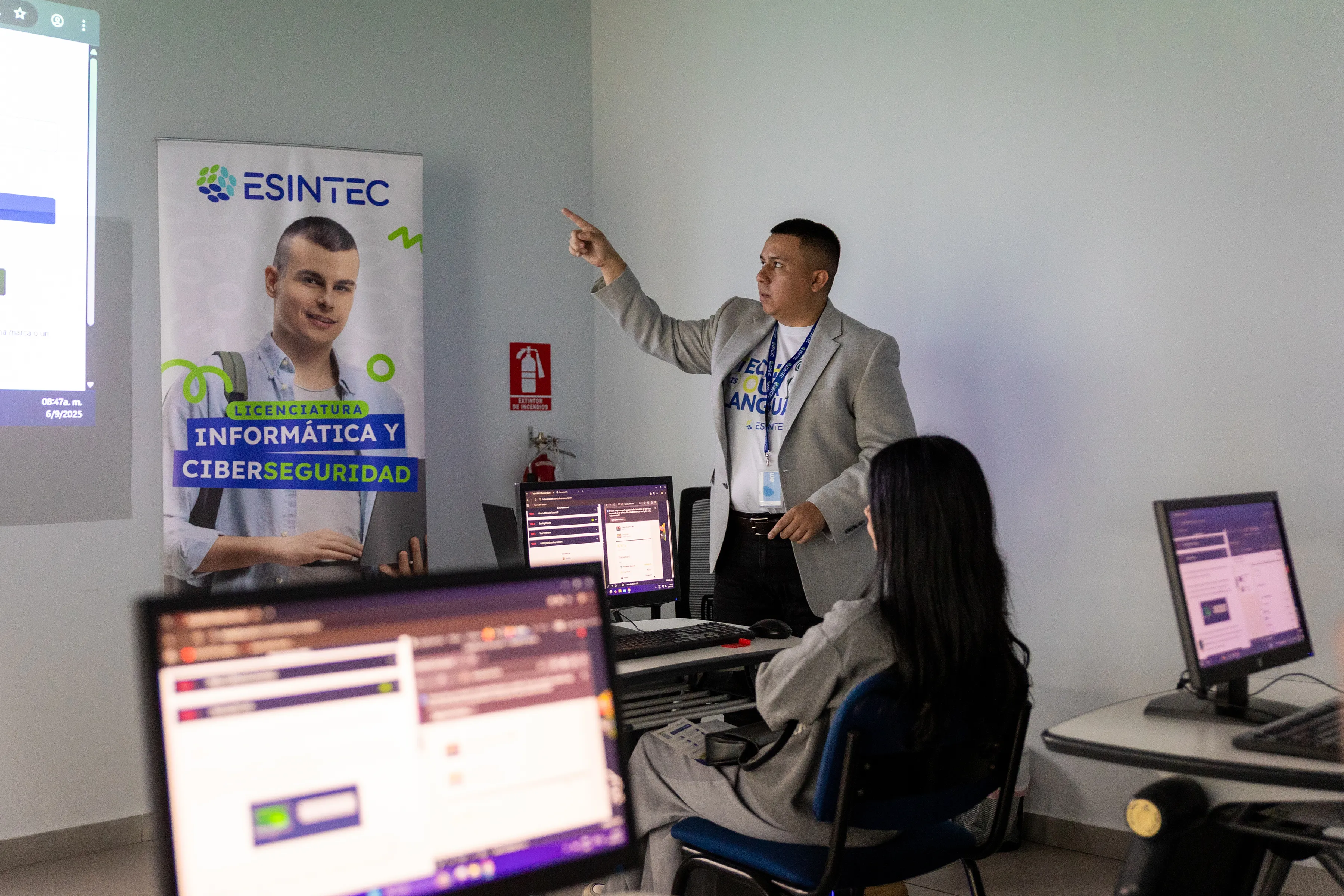 Palm trees frame a dramatic mountain valley landscape