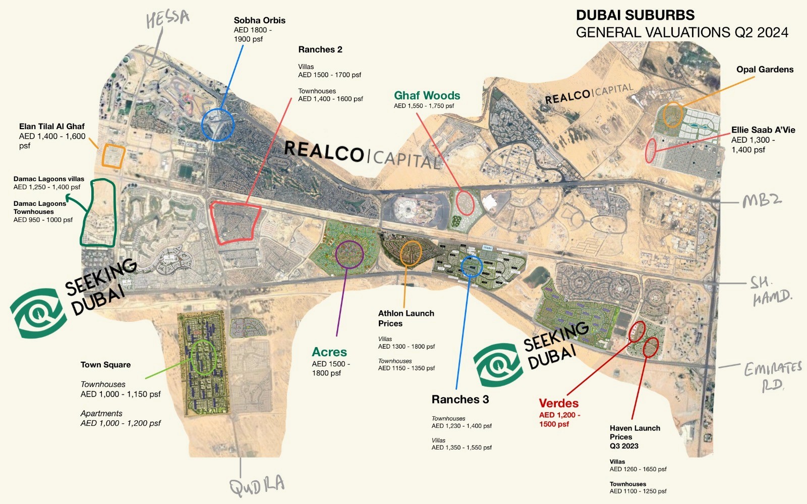 Updated Dubai Suburb Hotspots map by Seeking Dubai