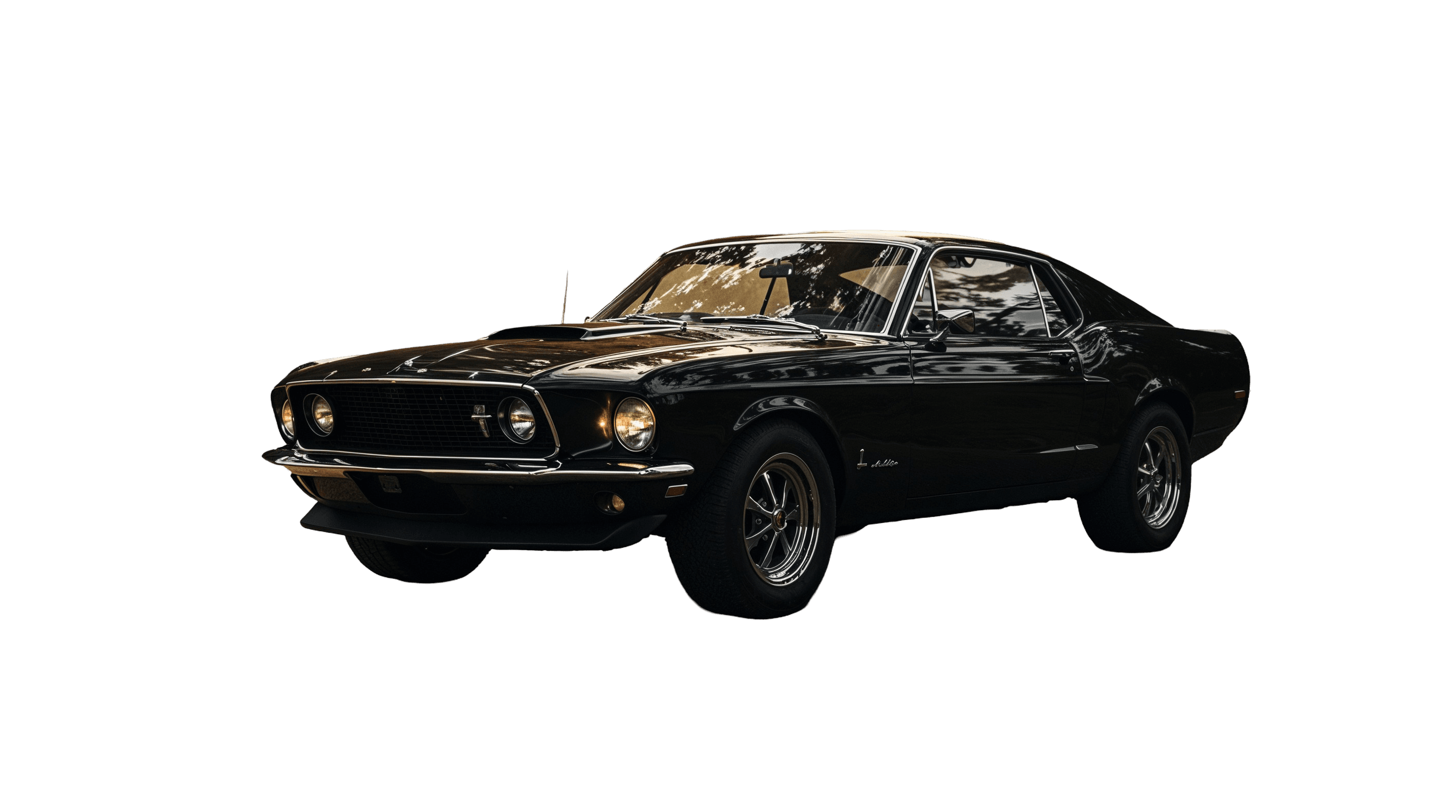 Imagem de fundo mostrando um mustang 1969 recortado do fundo