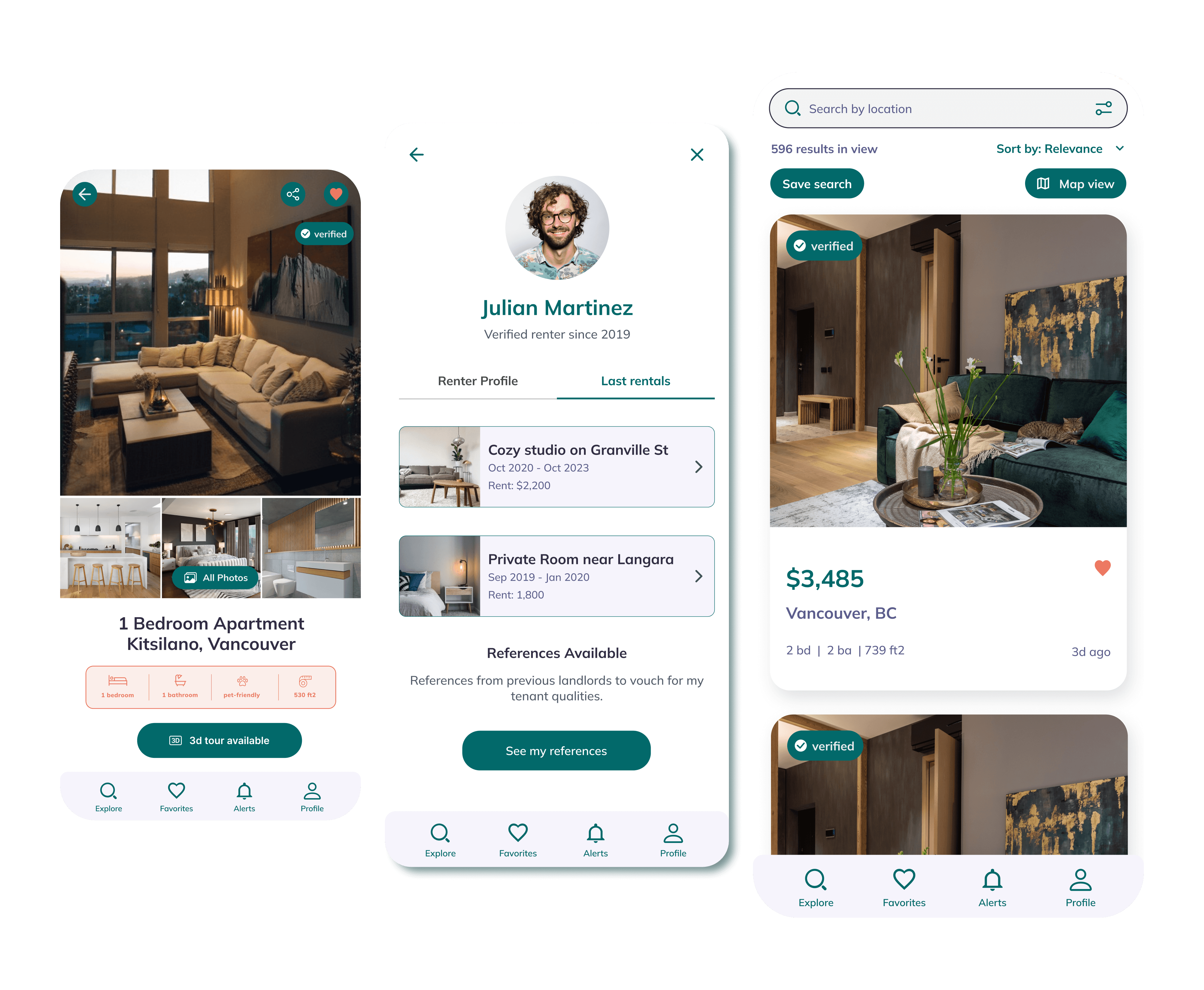 3 mobile user interfaces side by side