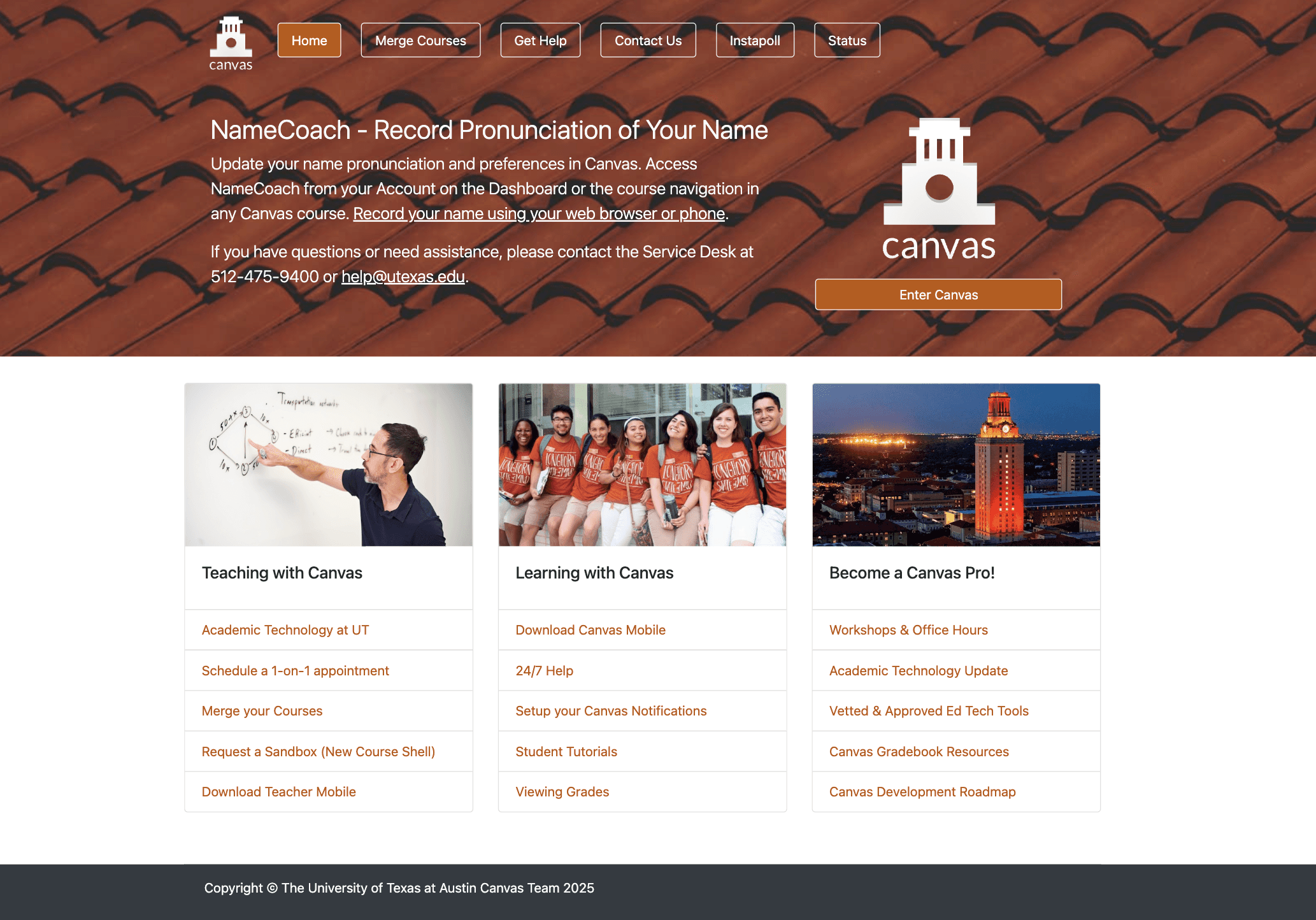 UT's current Canvas page