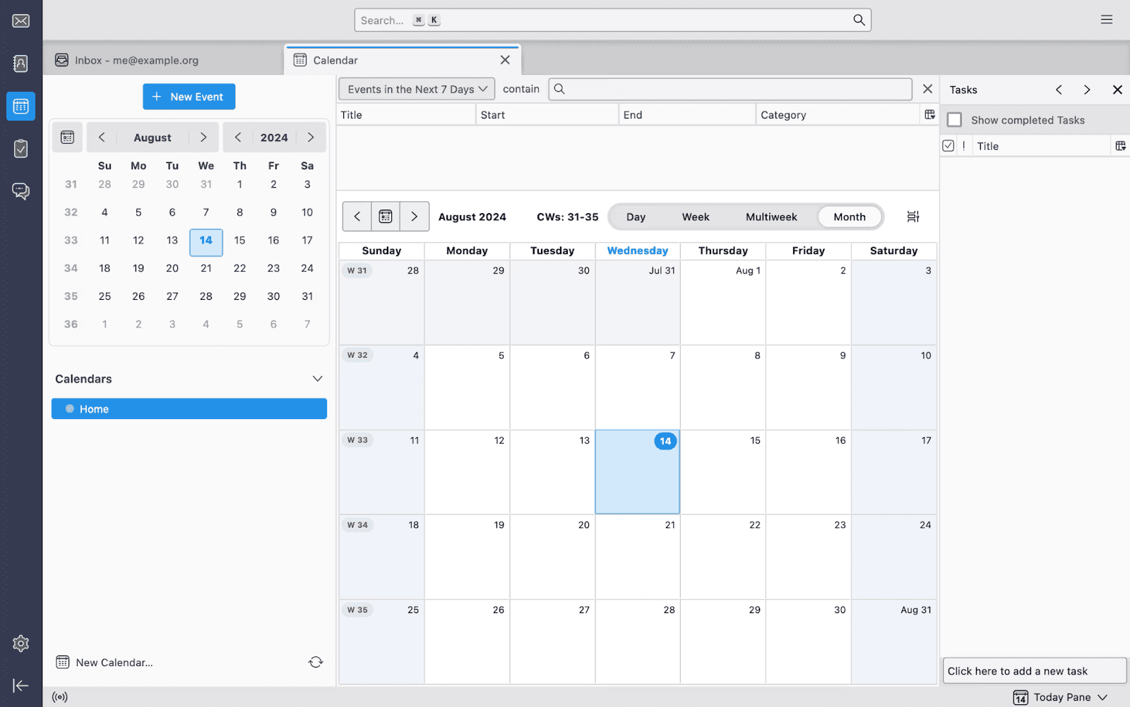 Integrated calendar of Thunderbird