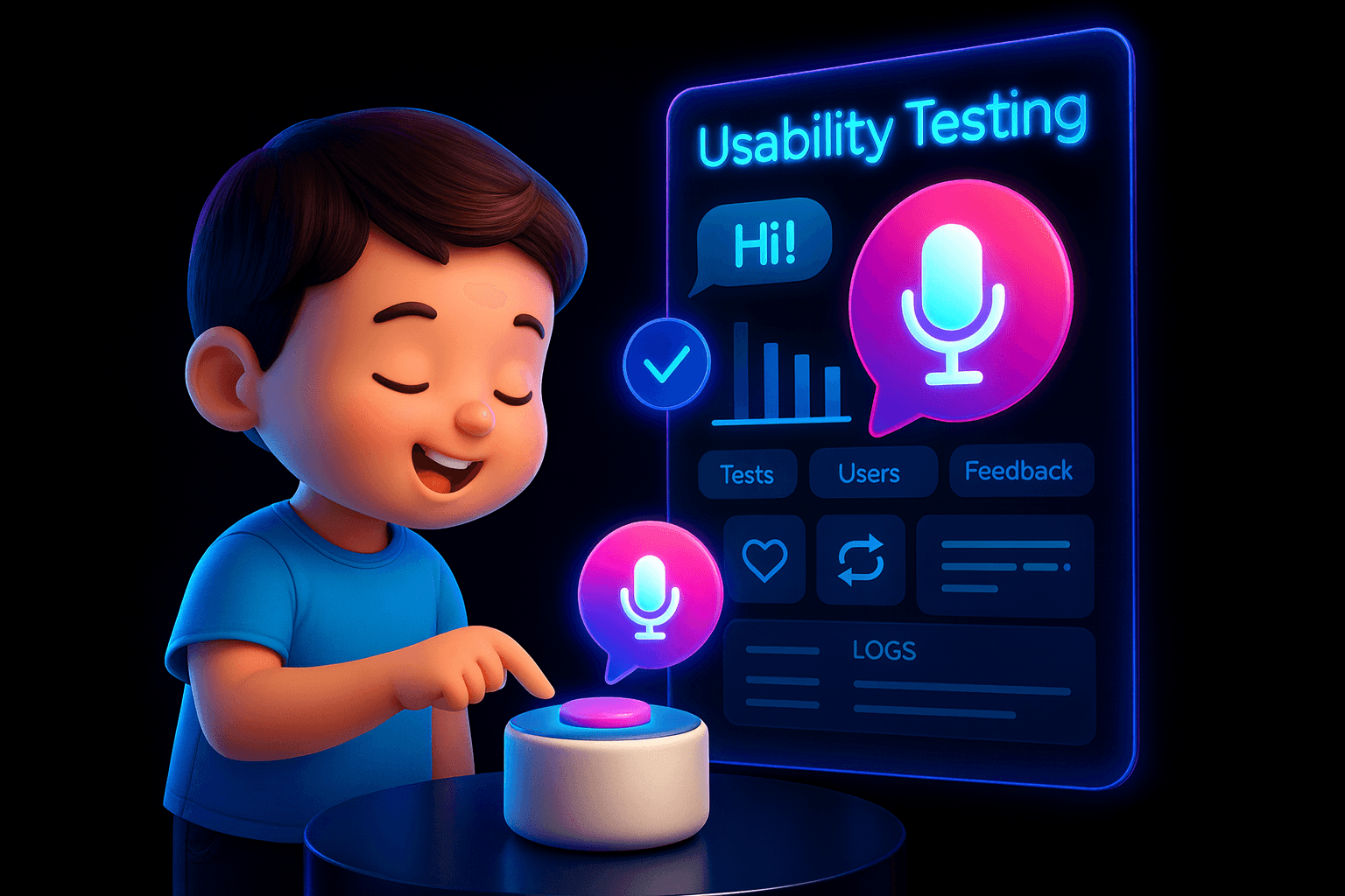 Child using a Gen Alpha voice assistant during a usability testing session
