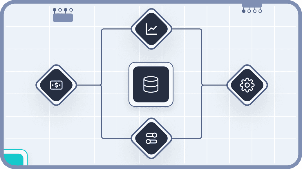 Flowchart diagram illustrating a process with connected nodes, set against a grid background, representing workflow and automation concepts.