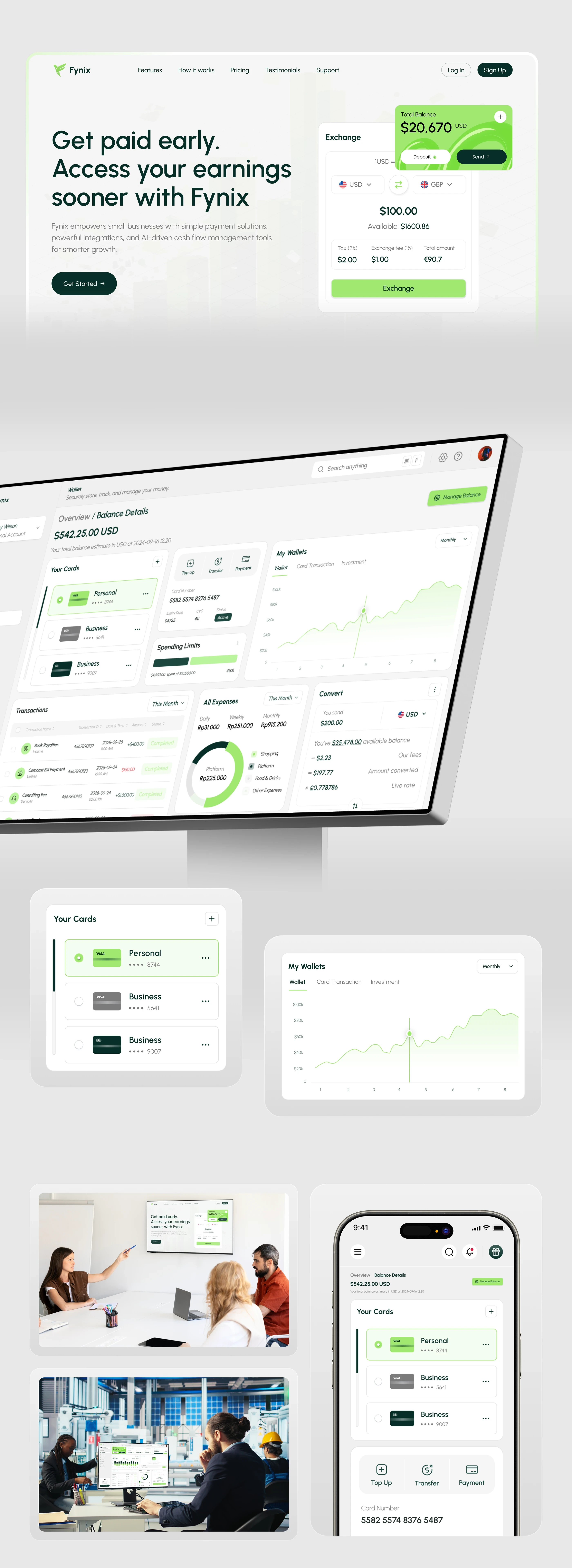 Fynix 网站、桌面端仪表盘与移动端账户界面
