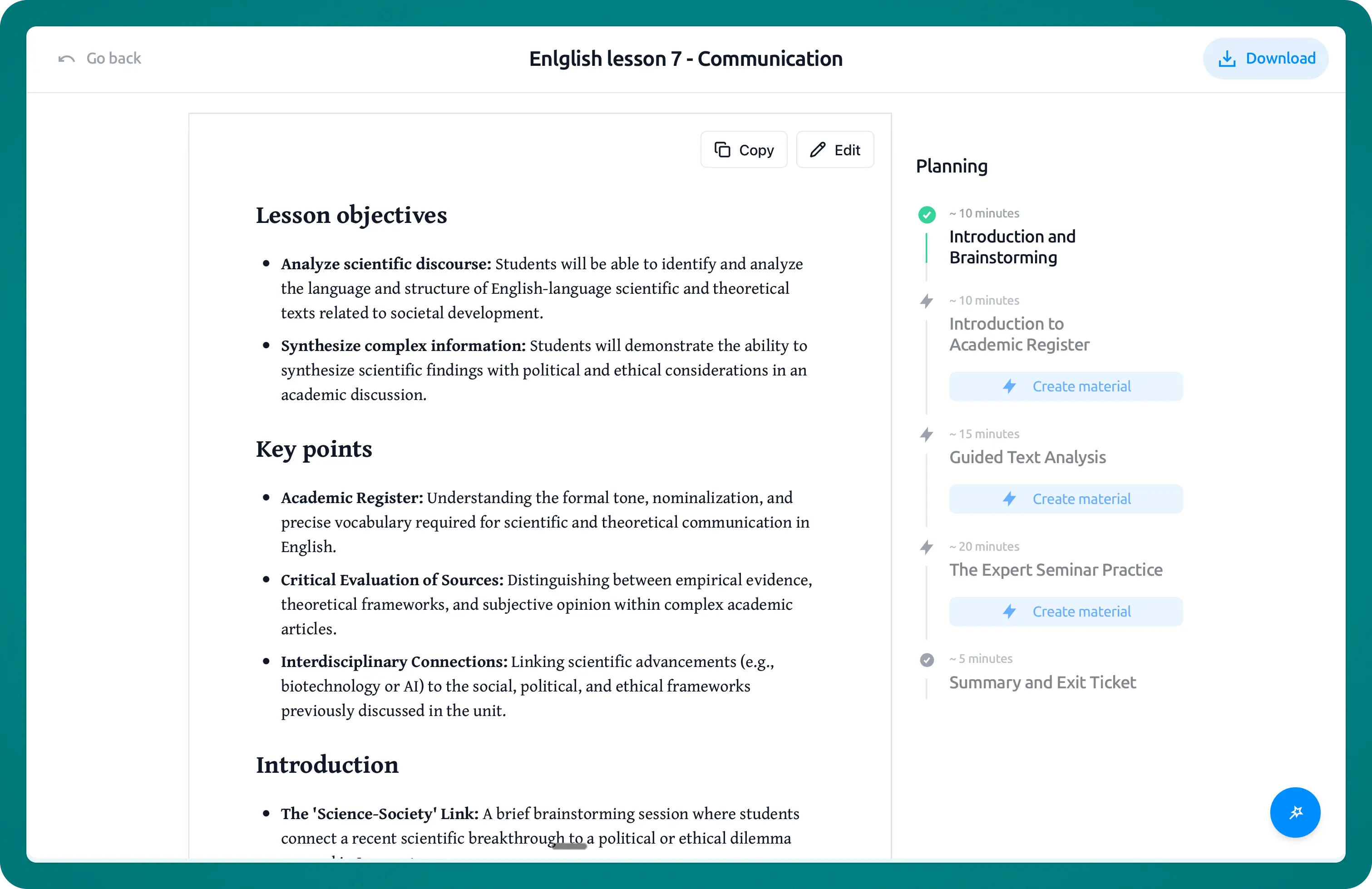 Lernico Lesson planner tool