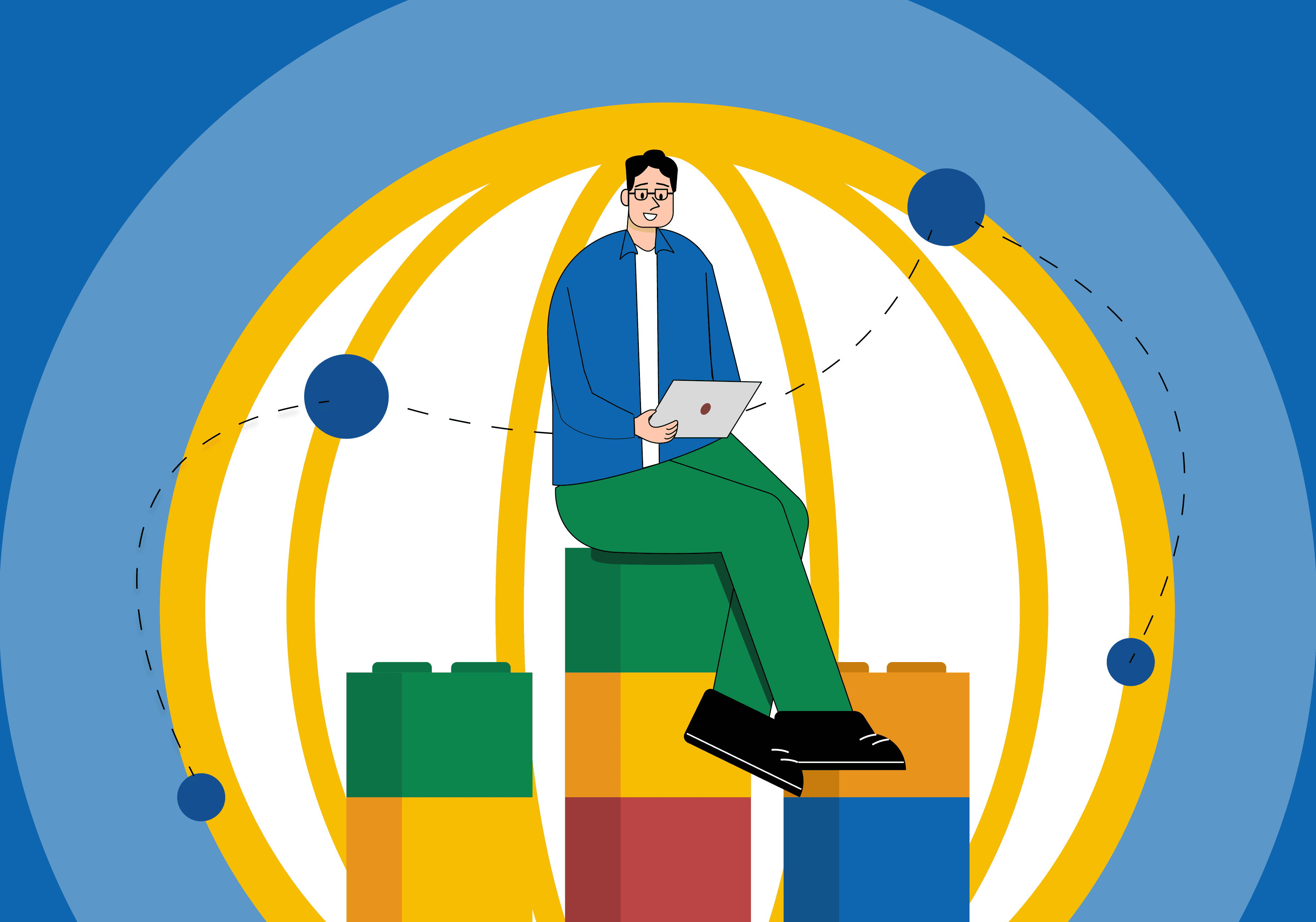 Illustration representing an enterprise B2B marketing approach, focused on scale, coordination, and global execution.