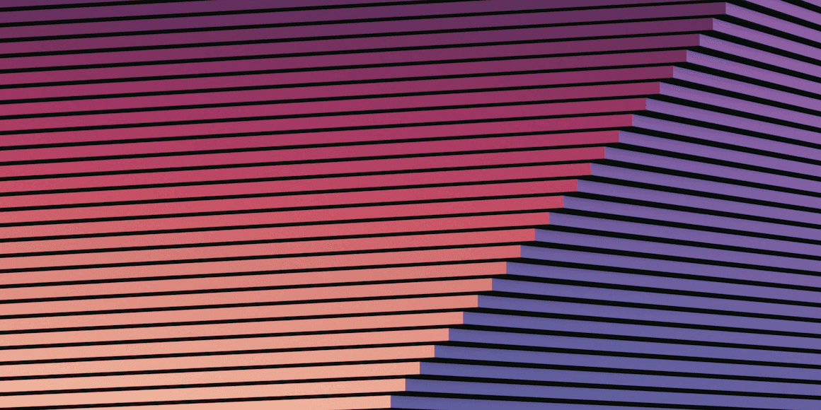 Abstract stepped geometric pattern in a pink-to-purple gradient with dark horizontal stripes