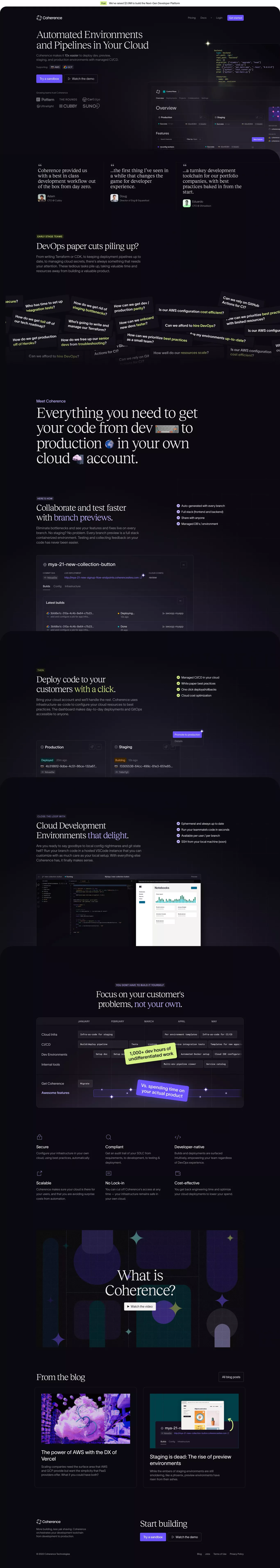 Coherence landing page screenshot showcasing Tech design