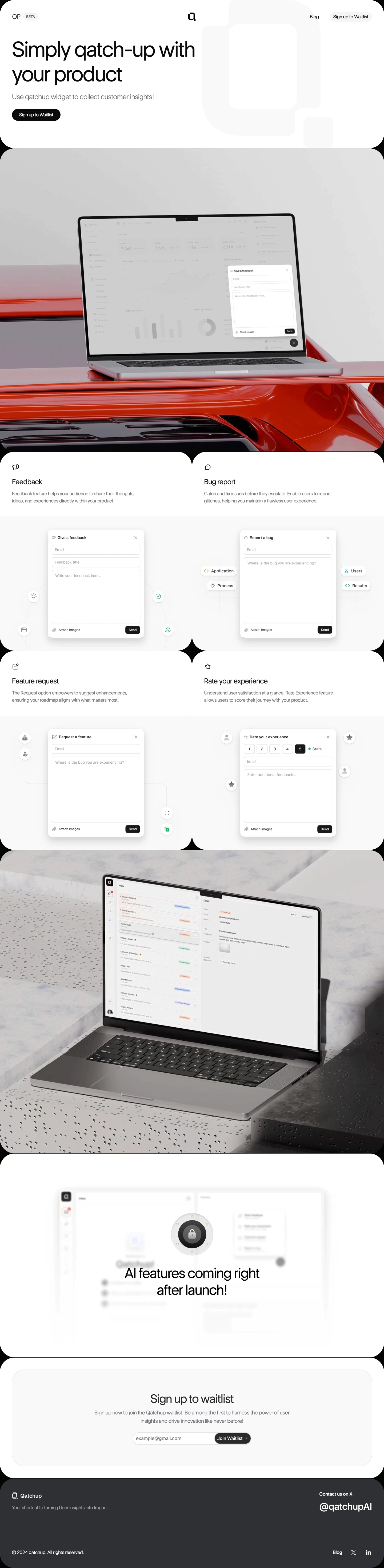Qatchup with your product for real-time landing page screenshot showcasing AI and Tech design