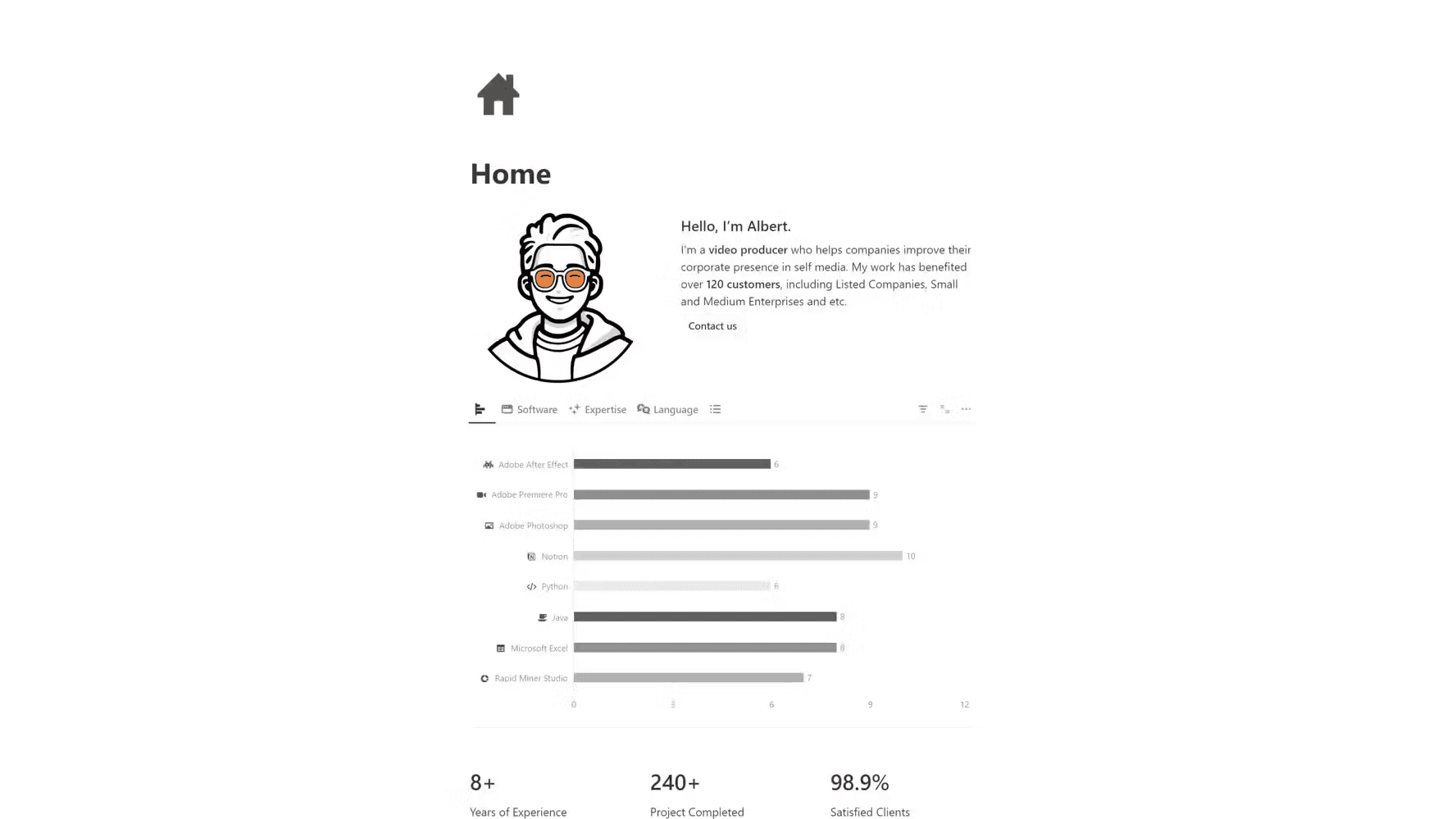 Layout of Notion Portfolio Website