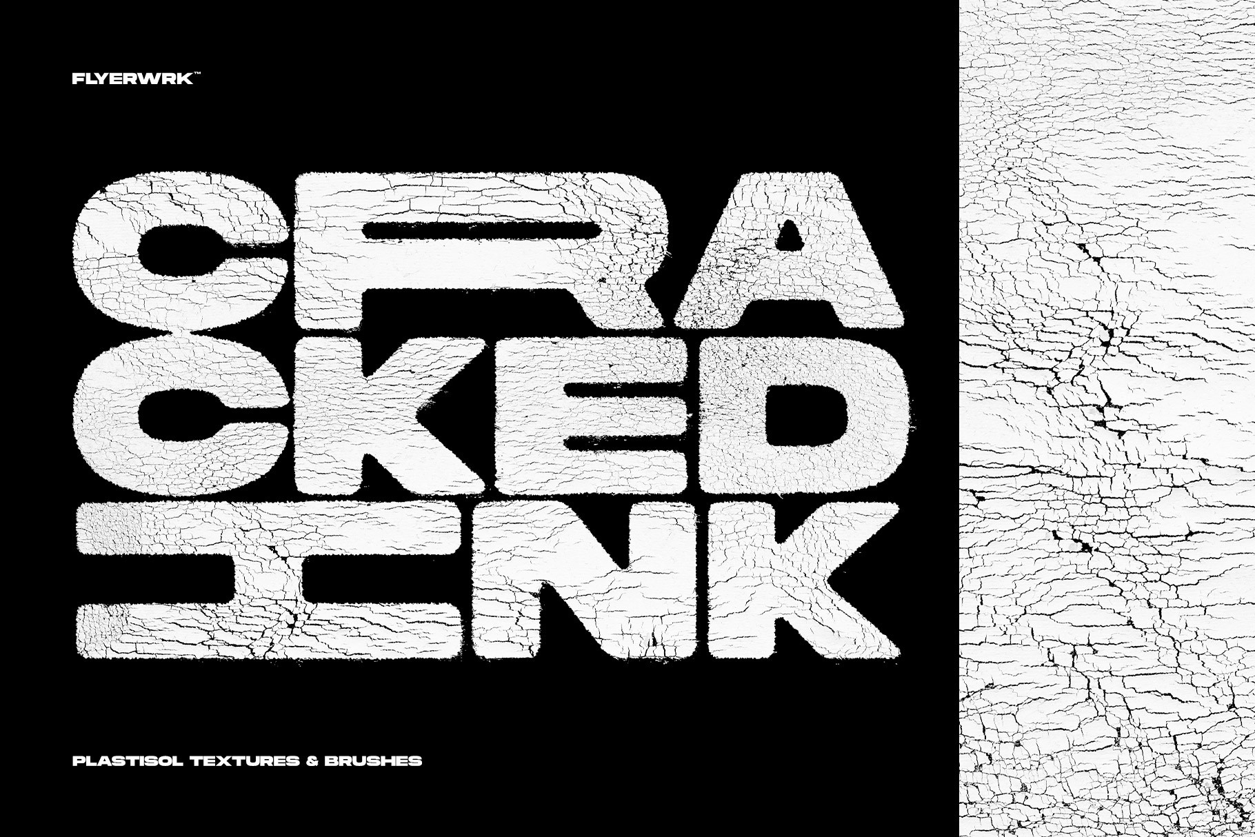 Cracked plastisol ink texture typography preview showing distressed screen printed ink cracks