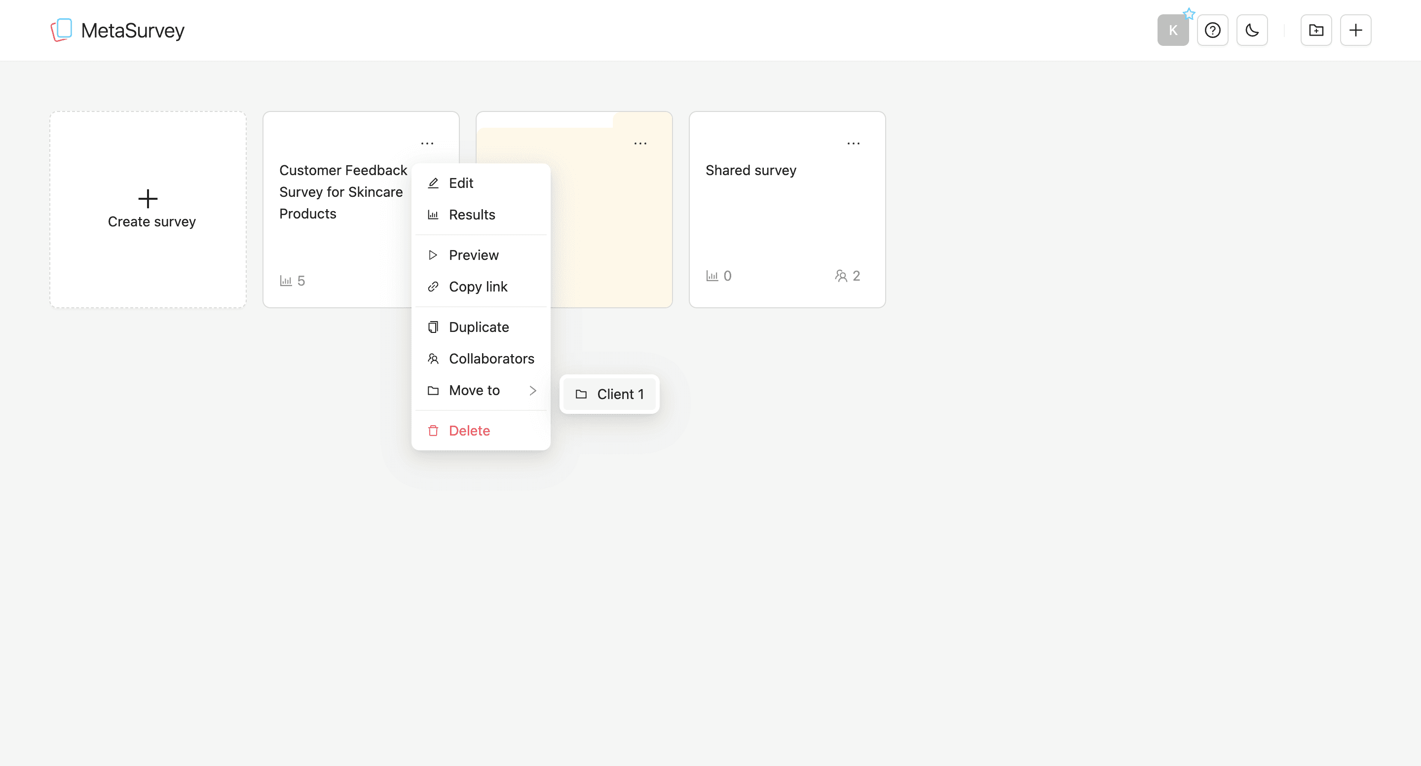 Move to a folder menu