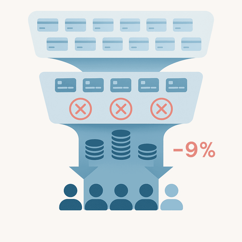 Diagram illustrating compounding revenue loss from subscription payment failures leading to involuntary churn