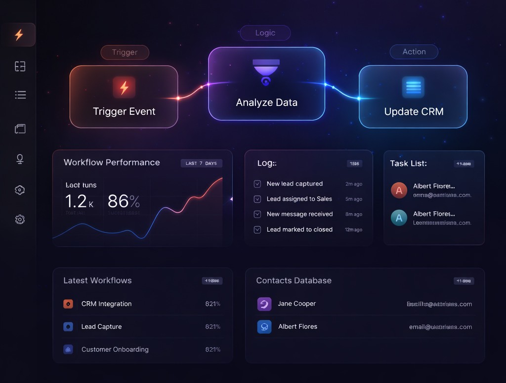 Visual workflow builder interface showing connected automation nodes