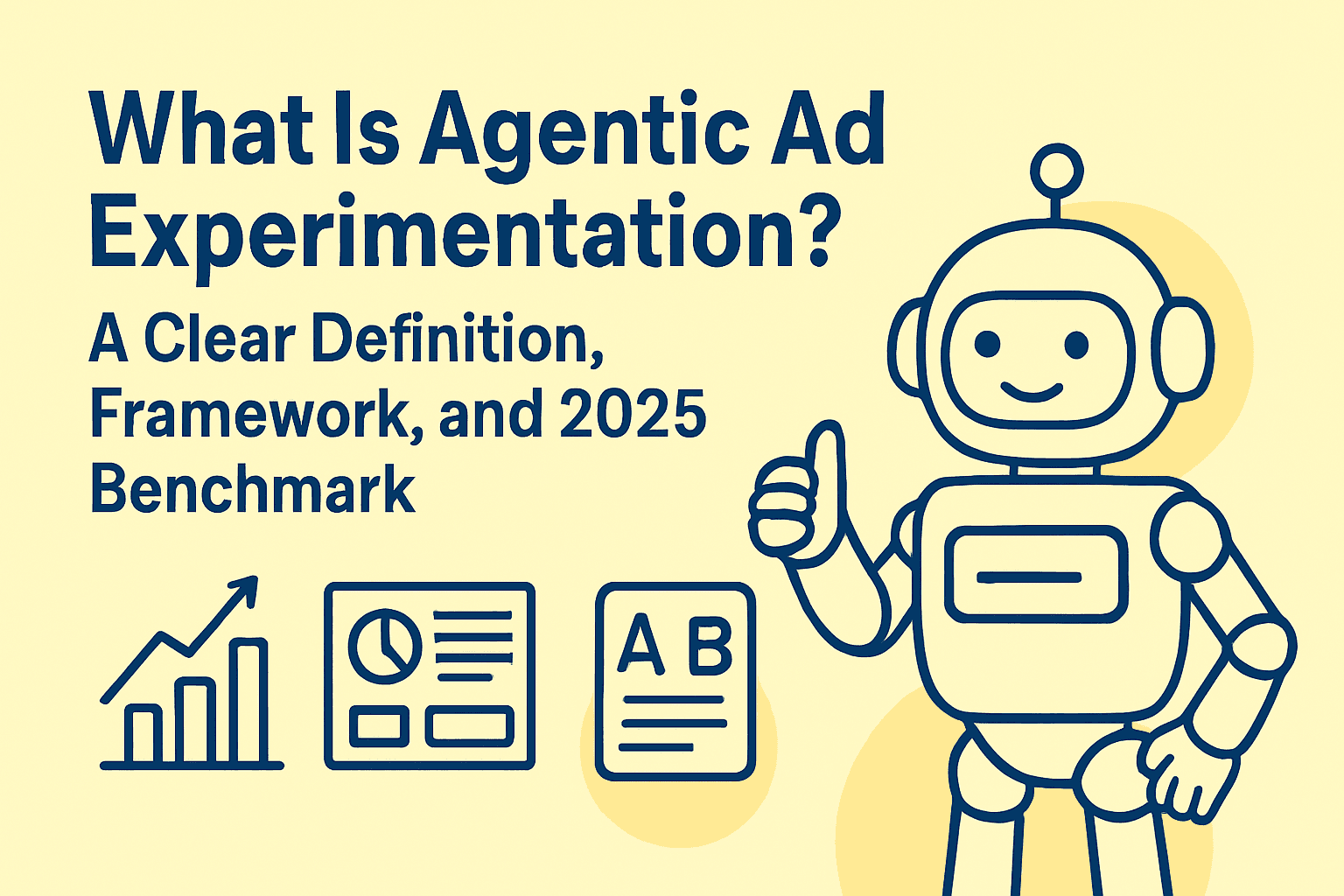 A friendly robot describing What Is Agentic Ad Experimentation? A Clear Definition, Framework, and 2025 Benchmark