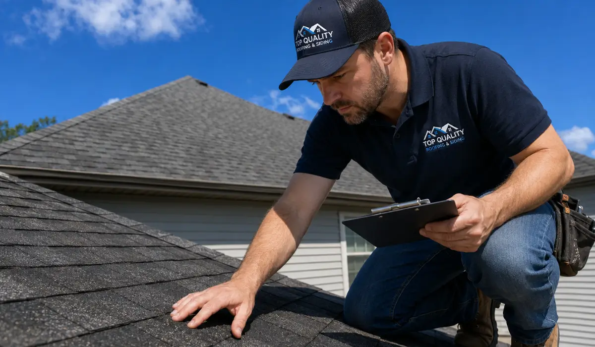 Hail Damage roof inspection checking asphalt shingles for subtle storm impact signs