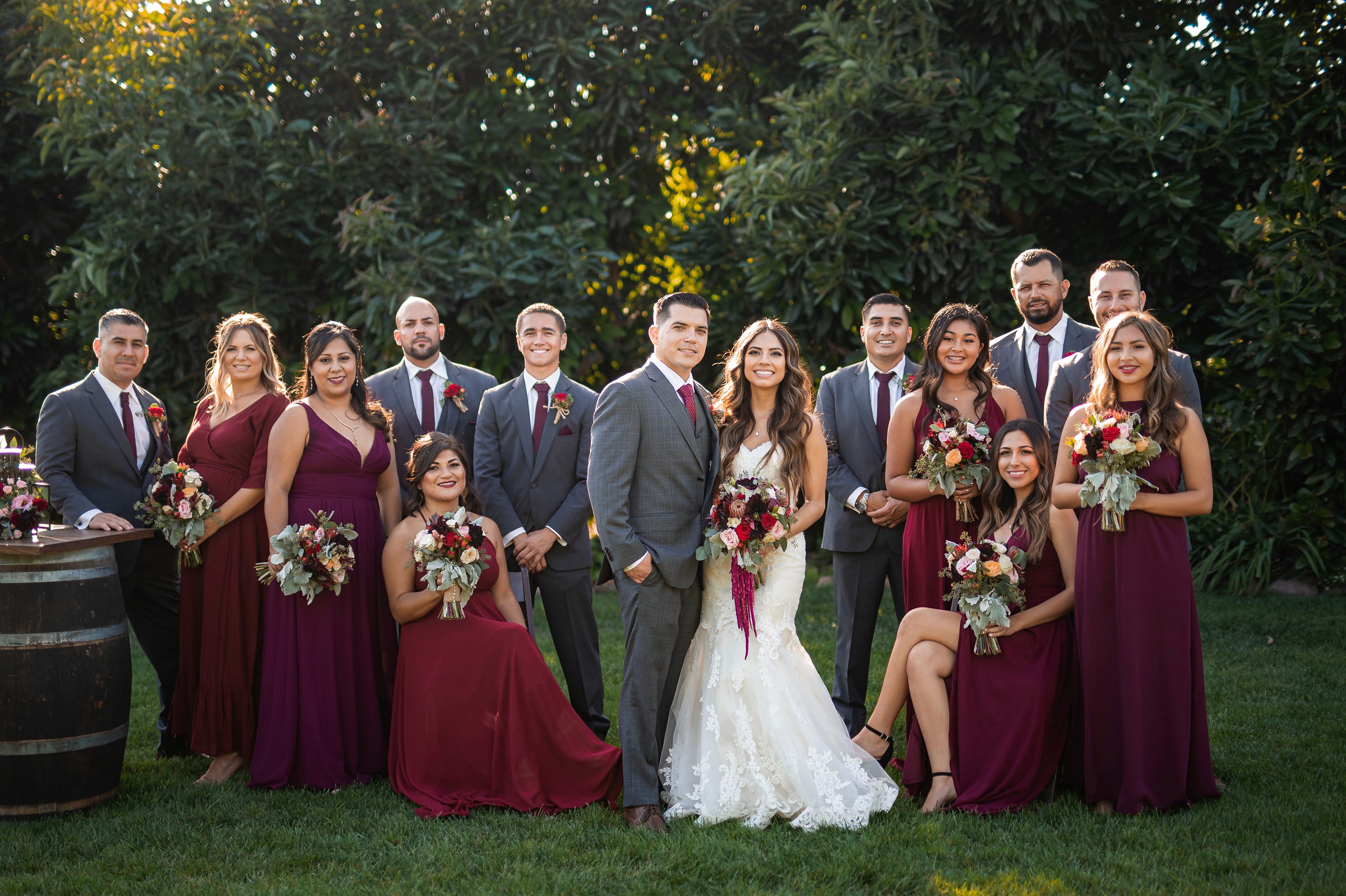 Wedding party portraits at Gerry Ranch under clear skies