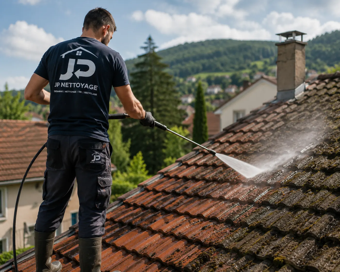 Démoussage et nettoyage de toiture réalisés par JP Nettoyage à Clermont-Ferrand et dans le Puy-de-Dôme.