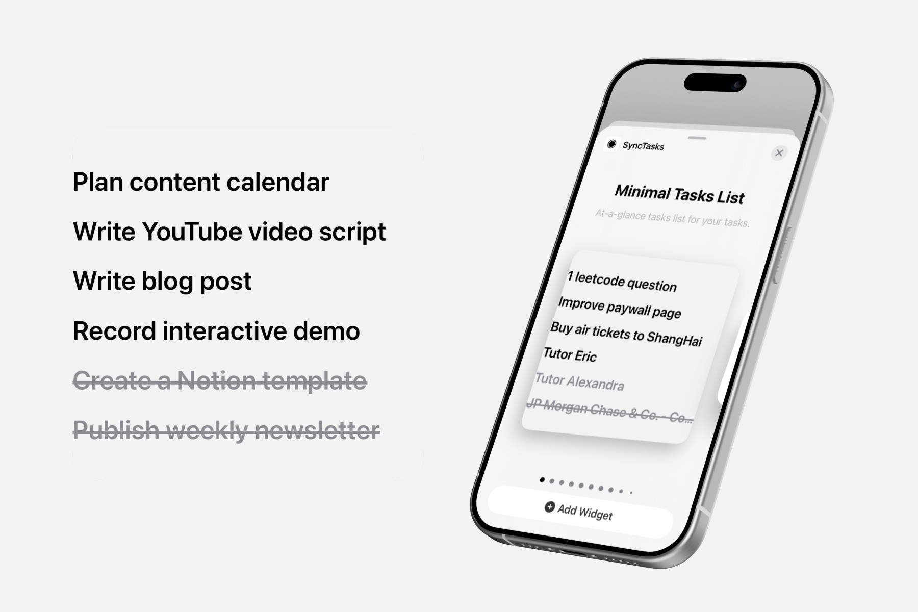 SyncTasks Minimal Tasks List widget