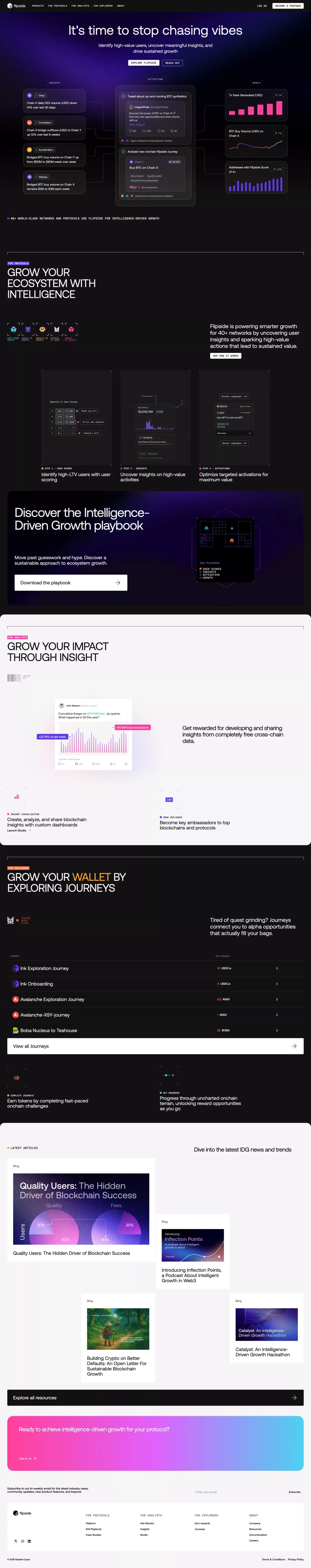 Flipside landing page screenshot showcasing Tech design