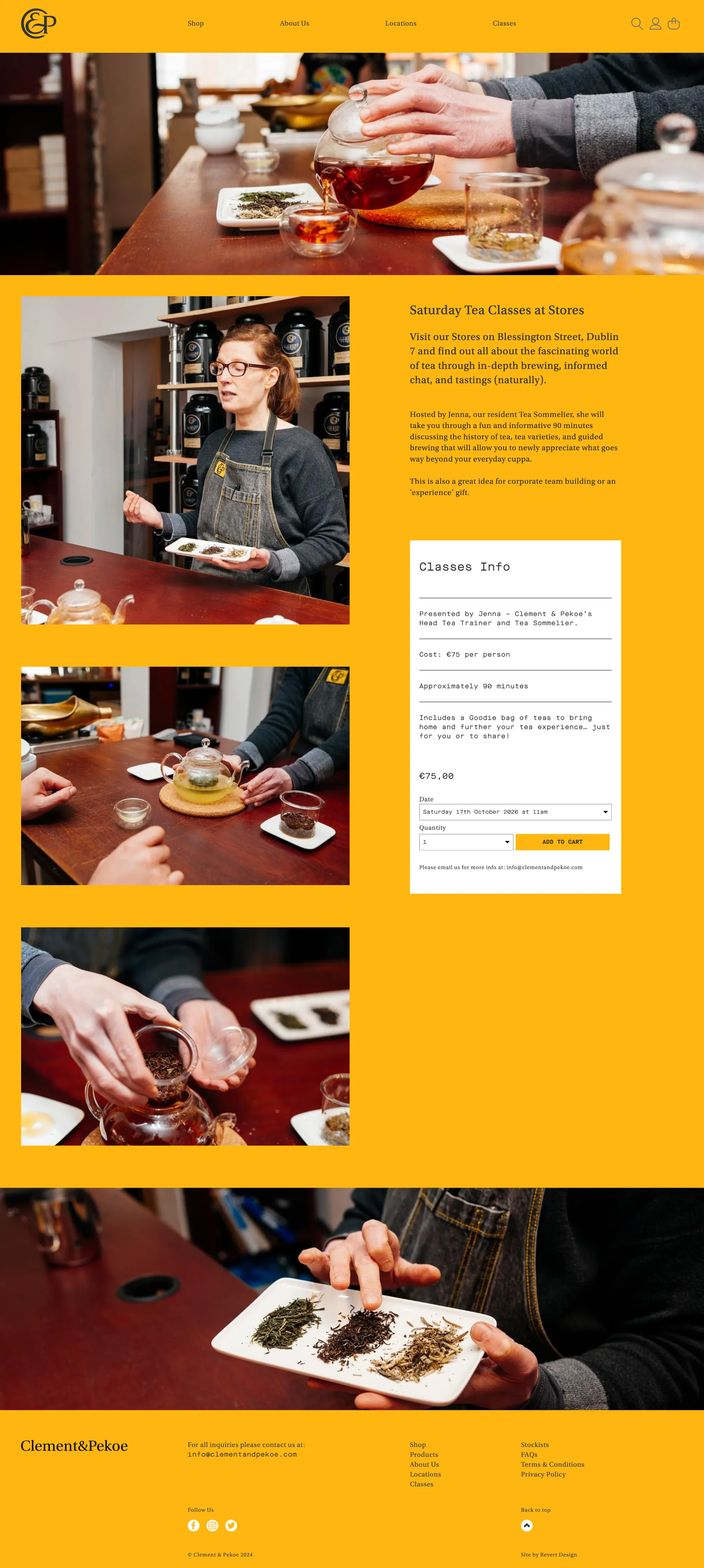 Full lenght screenshoot of tea classes page