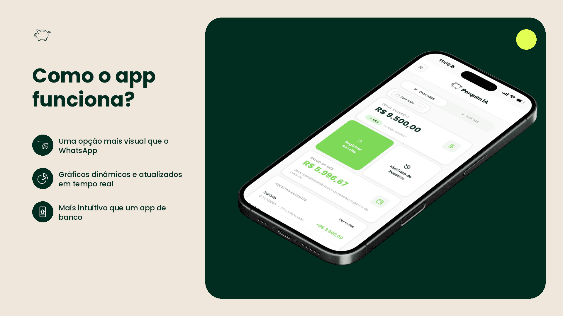 Interface do app complementar do Porquinho IA